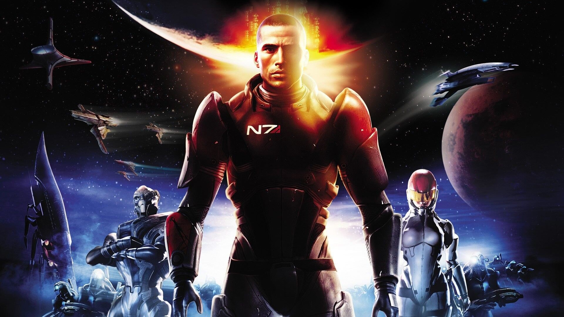 Garrus Vakarian: Mass Effect, Ashley Williams, Geth, The Destiny Ascension Asari dreadnought, The Sovereign reaper. 1920x1080 Full HD Wallpaper.