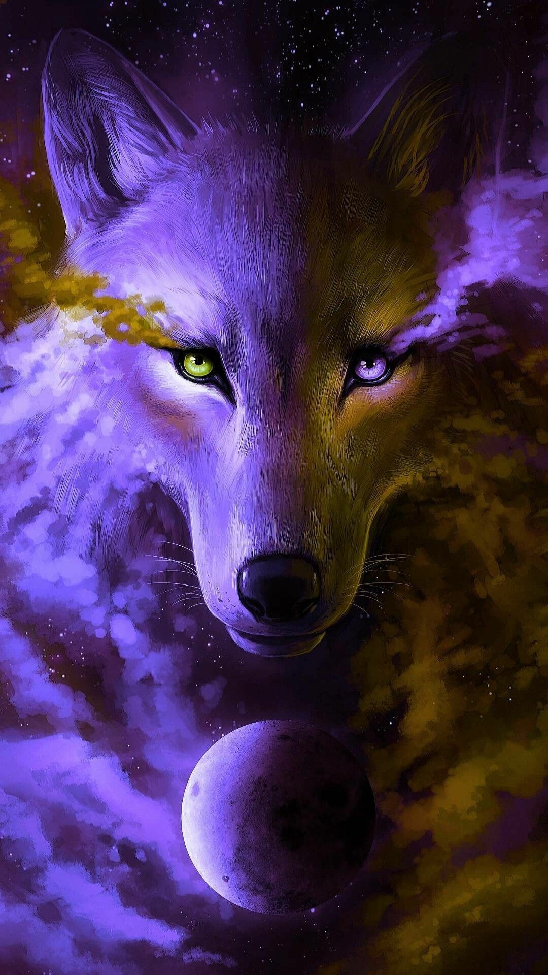 Wolf: Gray wolves look somewhat like a large German shepherd, Artwork. 1080x1920 Full HD Background.