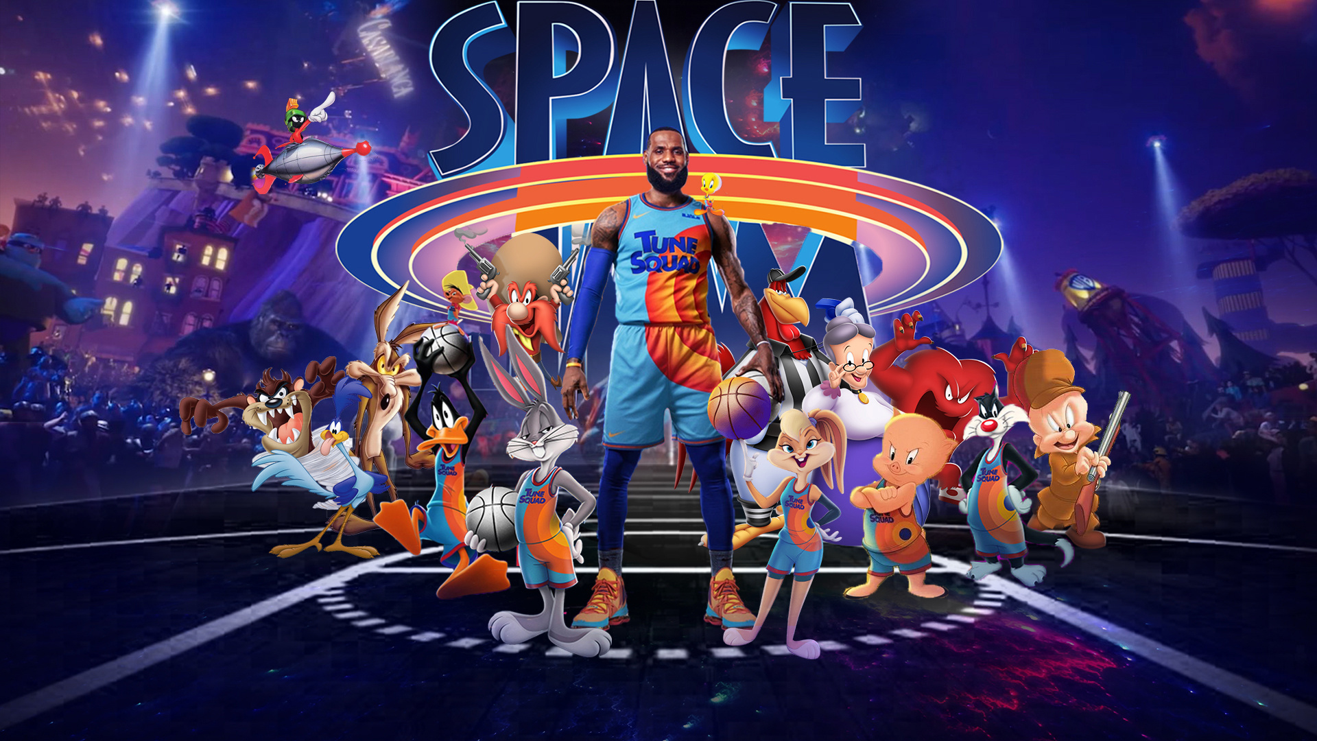 Space Jam: A New Legacy, Tune Squad, Iconic Tune Squad logo, Athlete and cartoon crossover, 1920x1080 Full HD Desktop