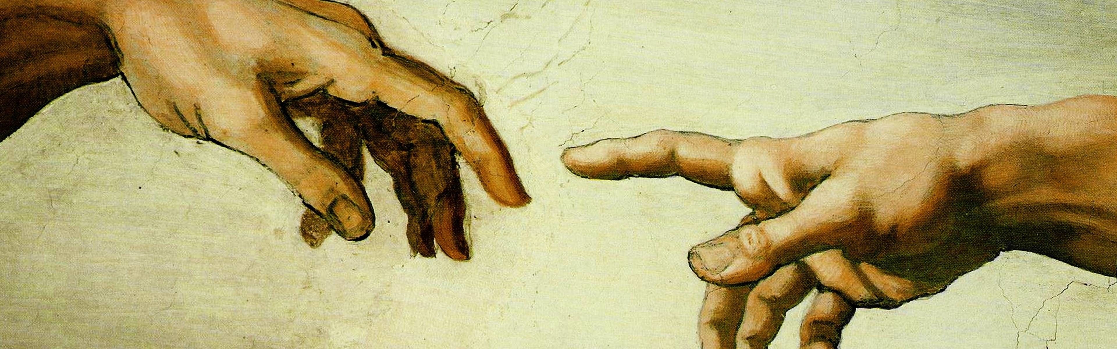 Michelangelo, Creation of Adam, 4K wallpapers, Backgrounds, 3840x1200 Dual Screen Desktop
