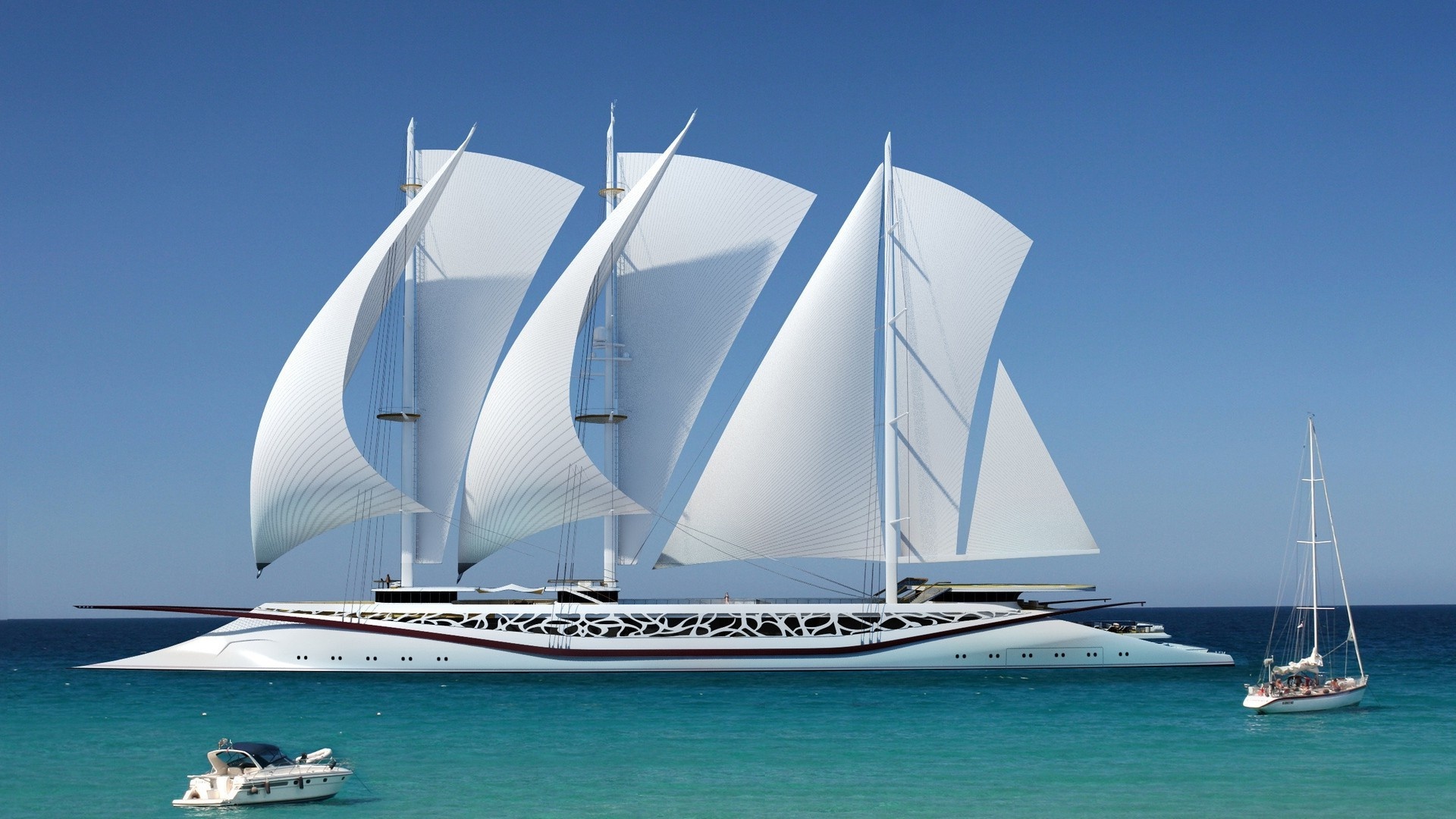 Schooner: Boat, Sailing ship, Sea, Catamaran, Watercraft, Mast, Sailboat racing. 1920x1080 Full HD Background.