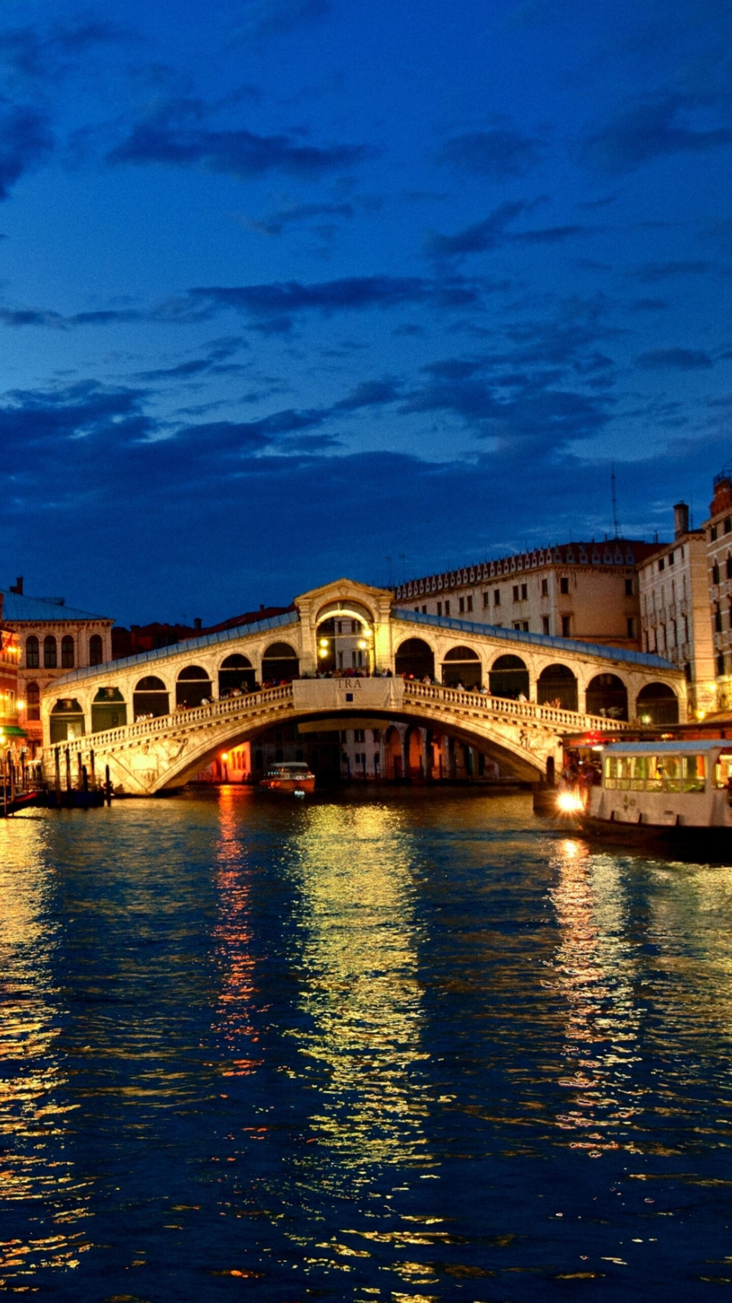Bridge: The Rialto Span, The oldest of the four constructions spanning the Grand Canal in Venice, Italy. 1440x2560 HD Background.