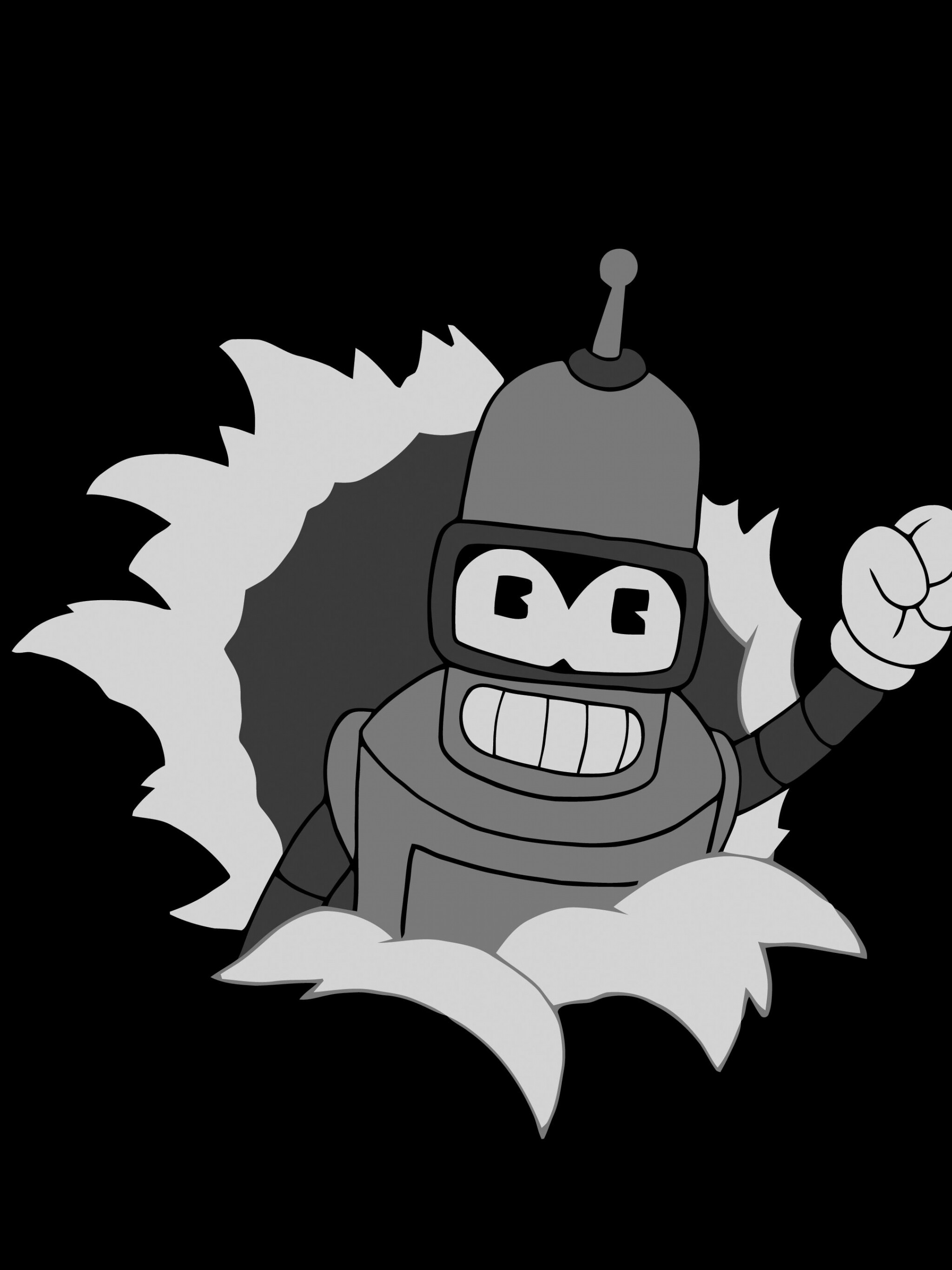 Futurama: Bender, designated Bending Unit 22, Monochrome. 2050x2740 HD Wallpaper.