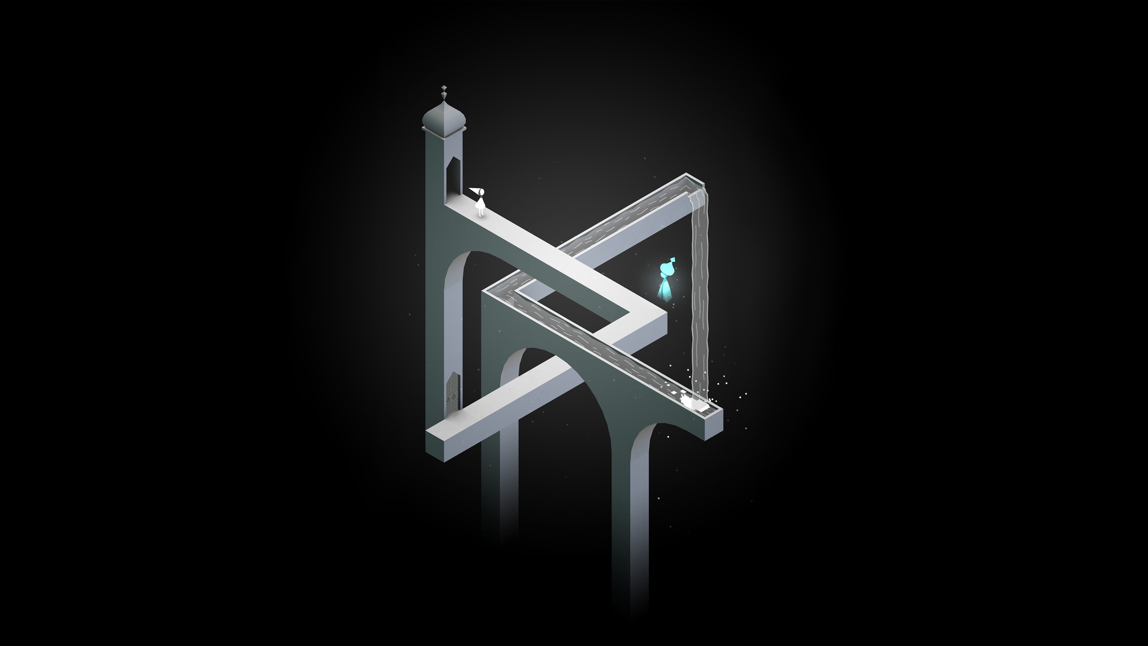 Monument Valley: The player leads princess Ida through mazes of optical illusions and impossible objects while manipulating the world around her to reach various platforms, Video game. 3840x2160 4K Wallpaper.