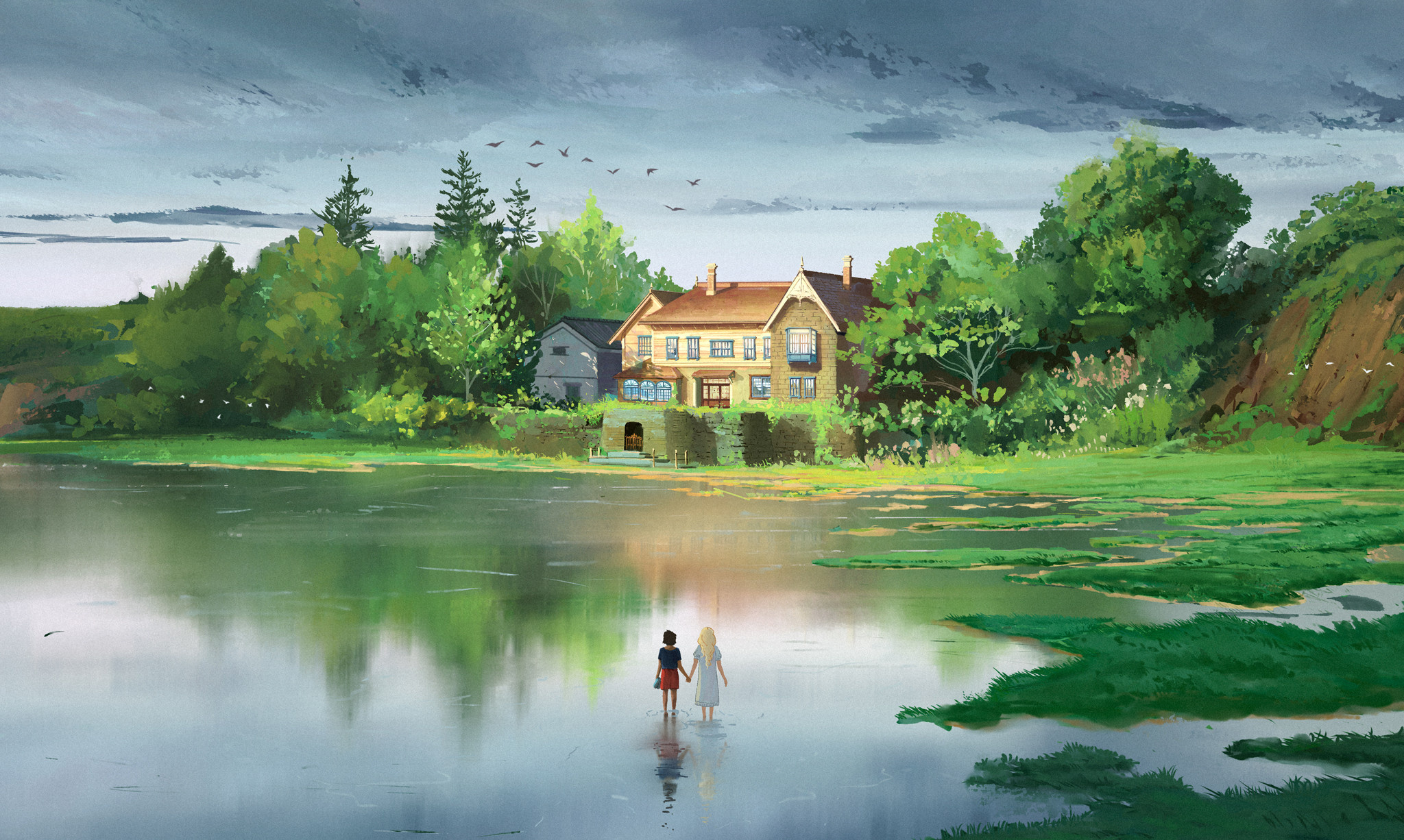 When Marnie Was There (Anime): Art, A town in Kushiro wetlands, Hokkaido. 2050x1230 HD Wallpaper.