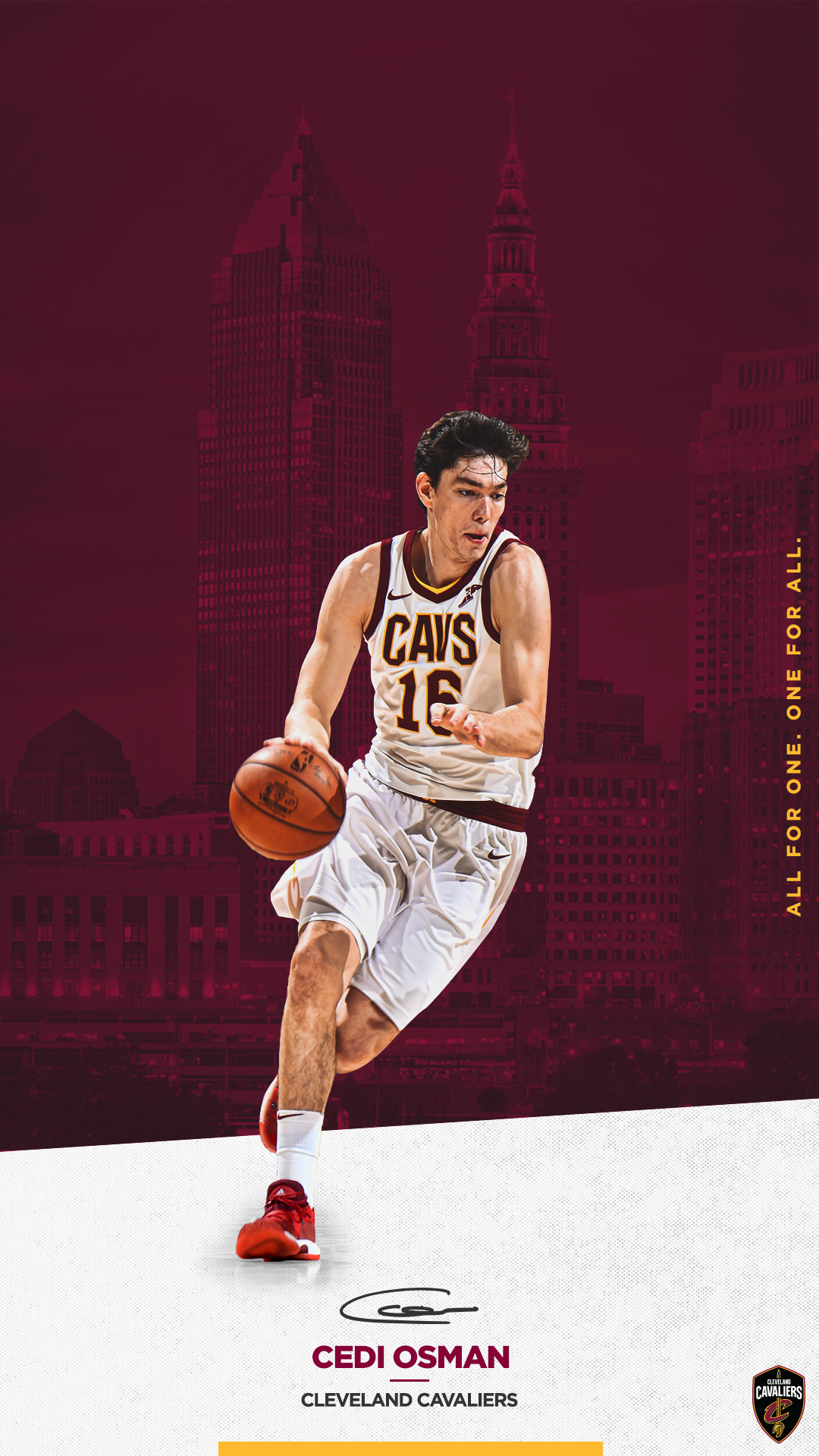 Cleveland Cavaliers: Cedi Osman, The team was sold to businessman Dan Gilbert on January 3, 2005. 1080x1920 Full HD Background.