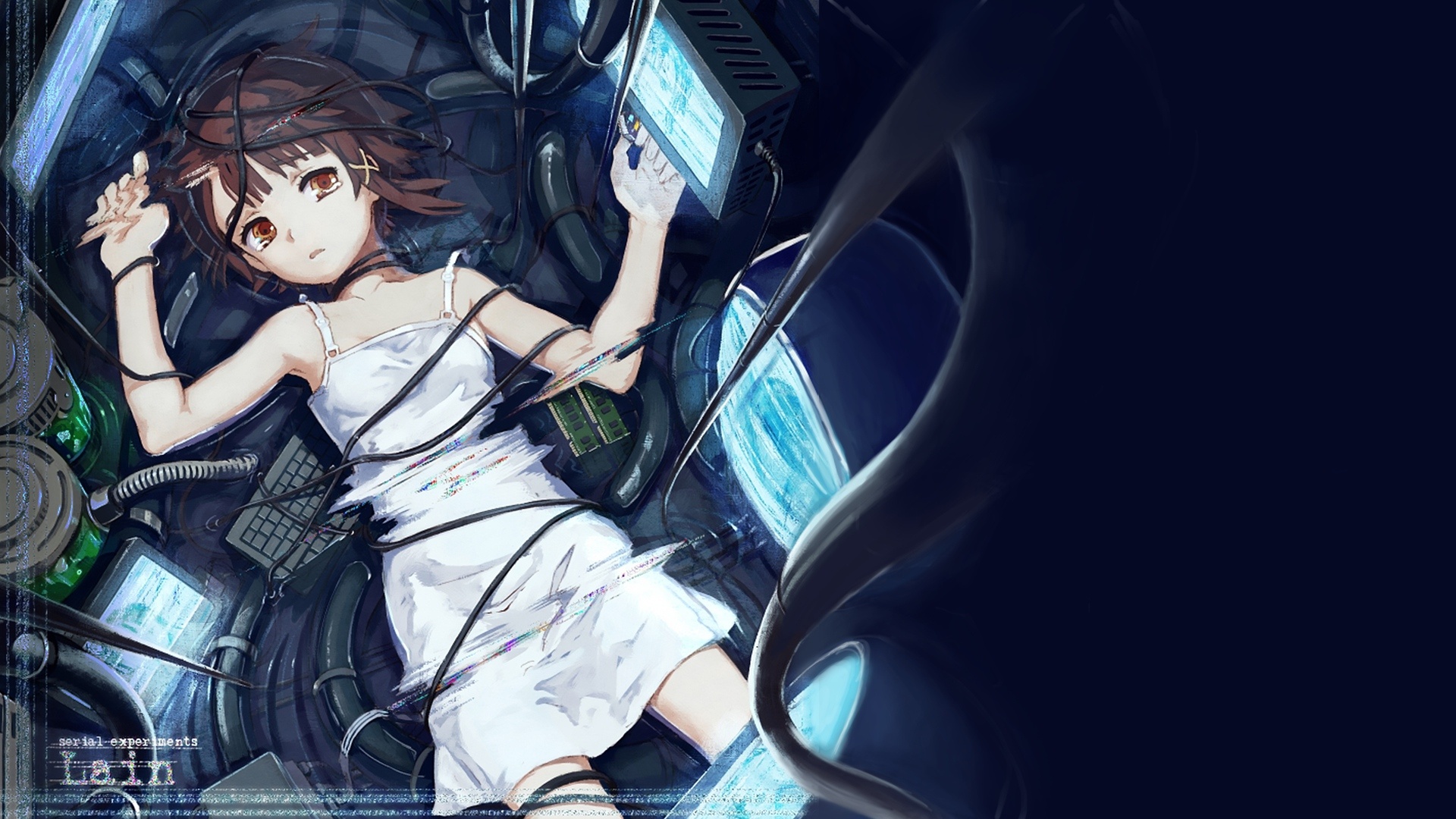Psychological anime, Lain's enigmatic character, Fan-favorite wallpaper, Thought-provoking, 1920x1080 Full HD Desktop