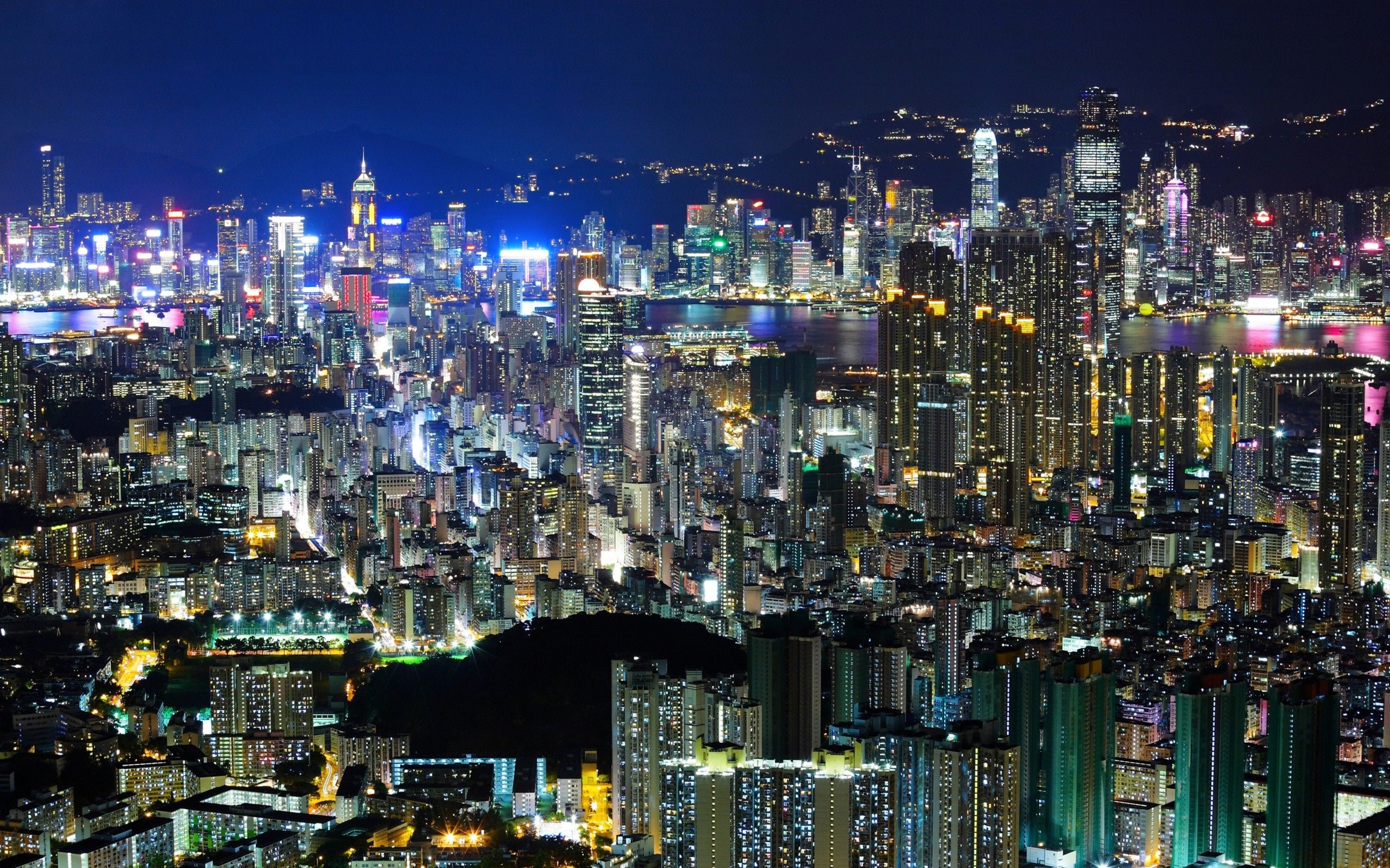 Hong Kong Skyline, Night wallpapers, Asian cityscape, Urban views, 2560x1600 HD Desktop
