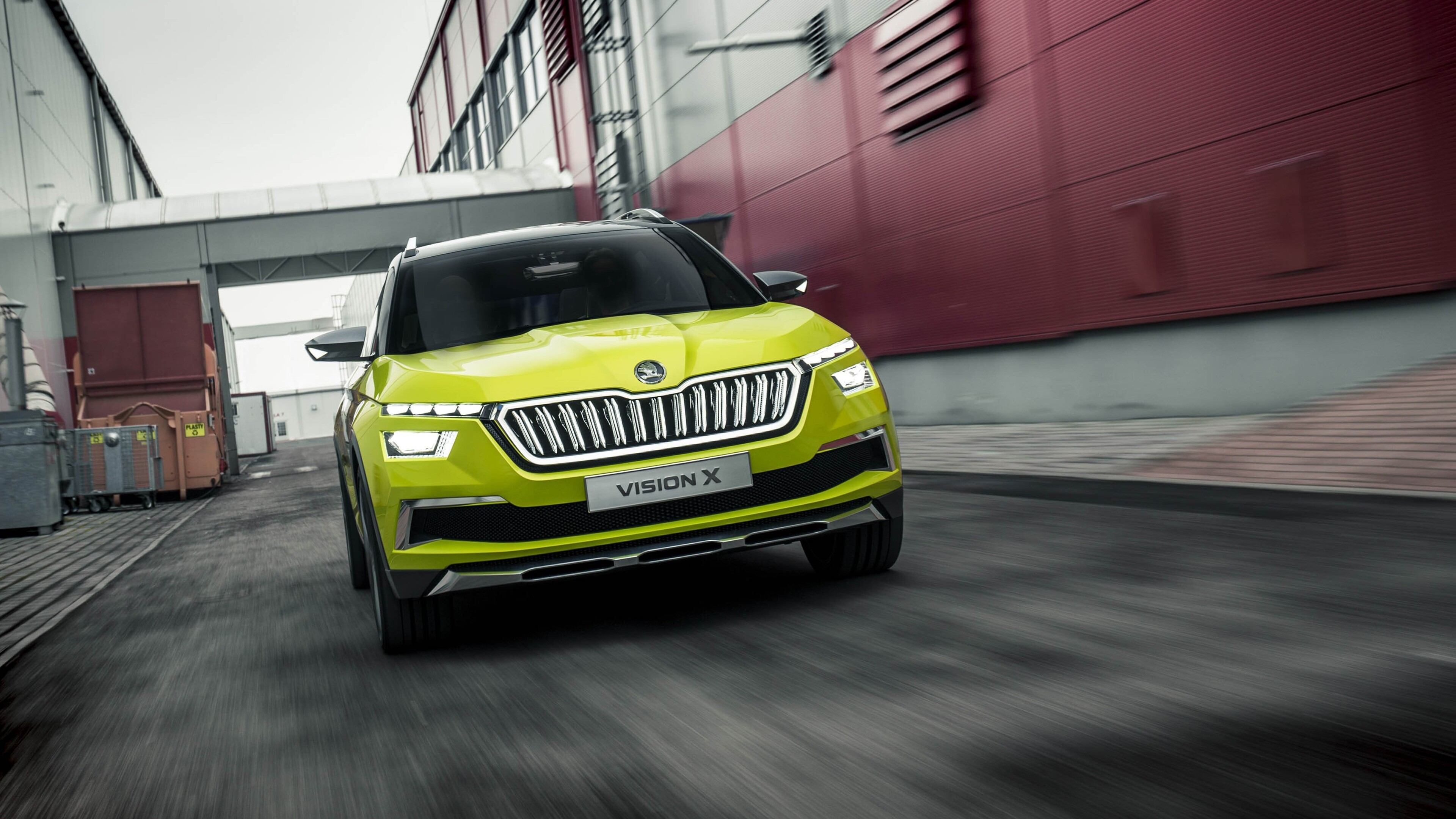 Skoda: Vision X 2018, Lime, Front View, Movement. 3840x2160 4K Wallpaper.