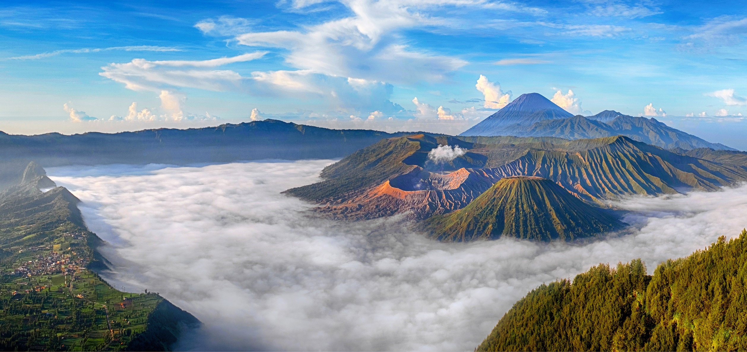 Mount Bromo, Majestic volcano, Java island, Natural wonder, 2520x1190 Dual Screen Desktop