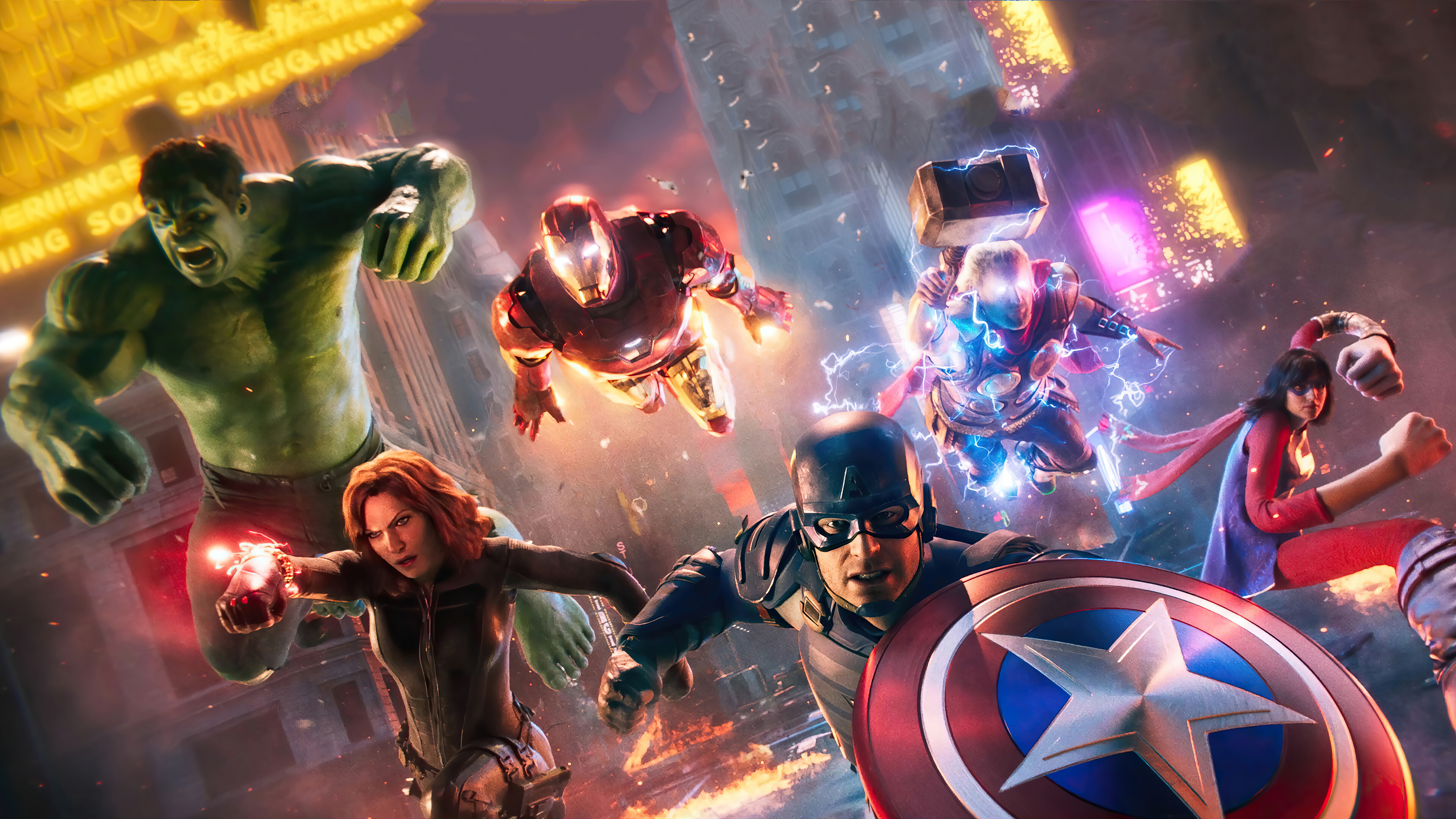 Marvel Heroes: Avengers, MCU superhero team. 3840x2160 4K Background.