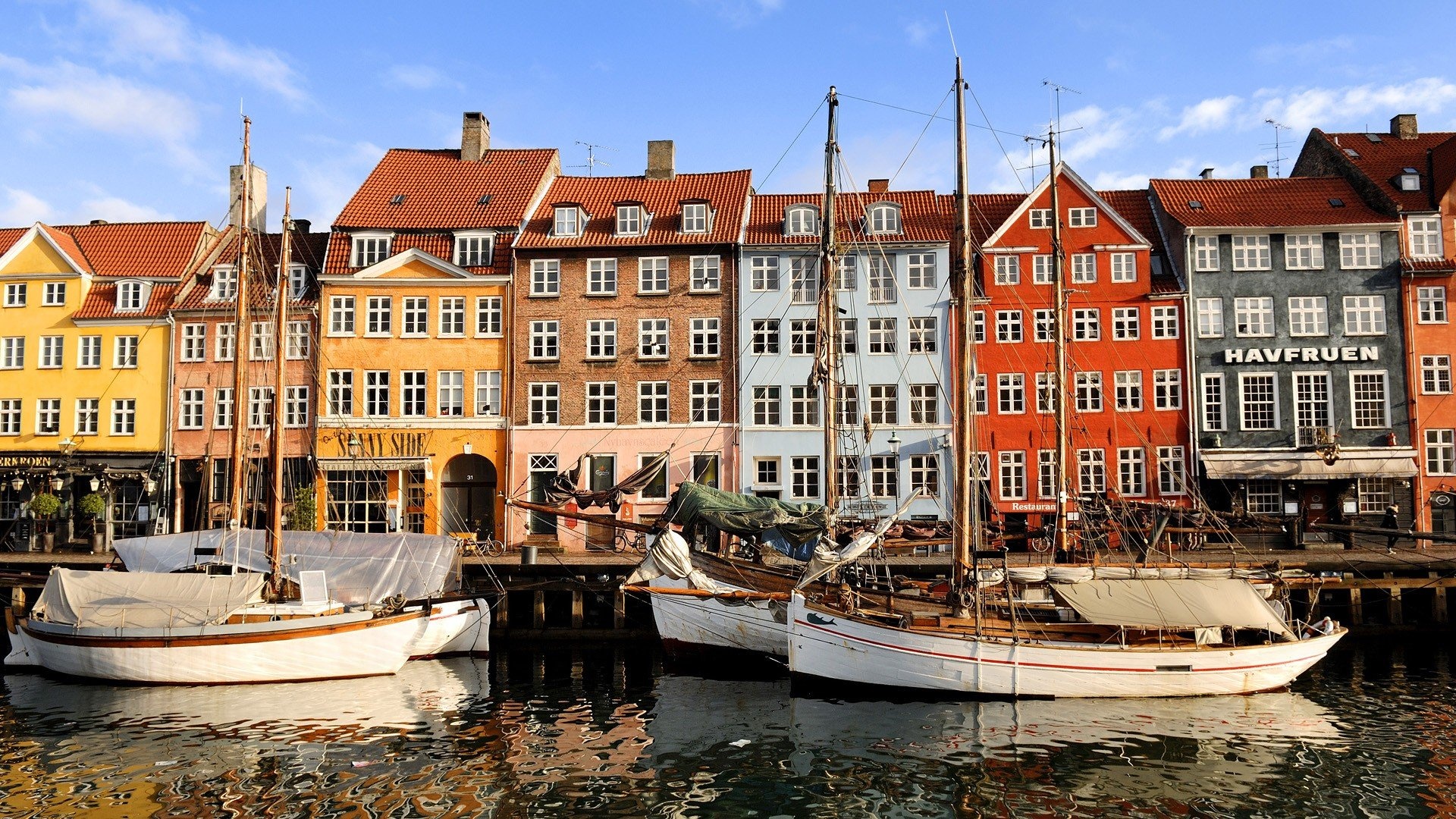 Scenic Nyhavn port, High-definition wallpapers, Denmark's gem, Stunning harbor views, 1920x1080 Full HD Desktop