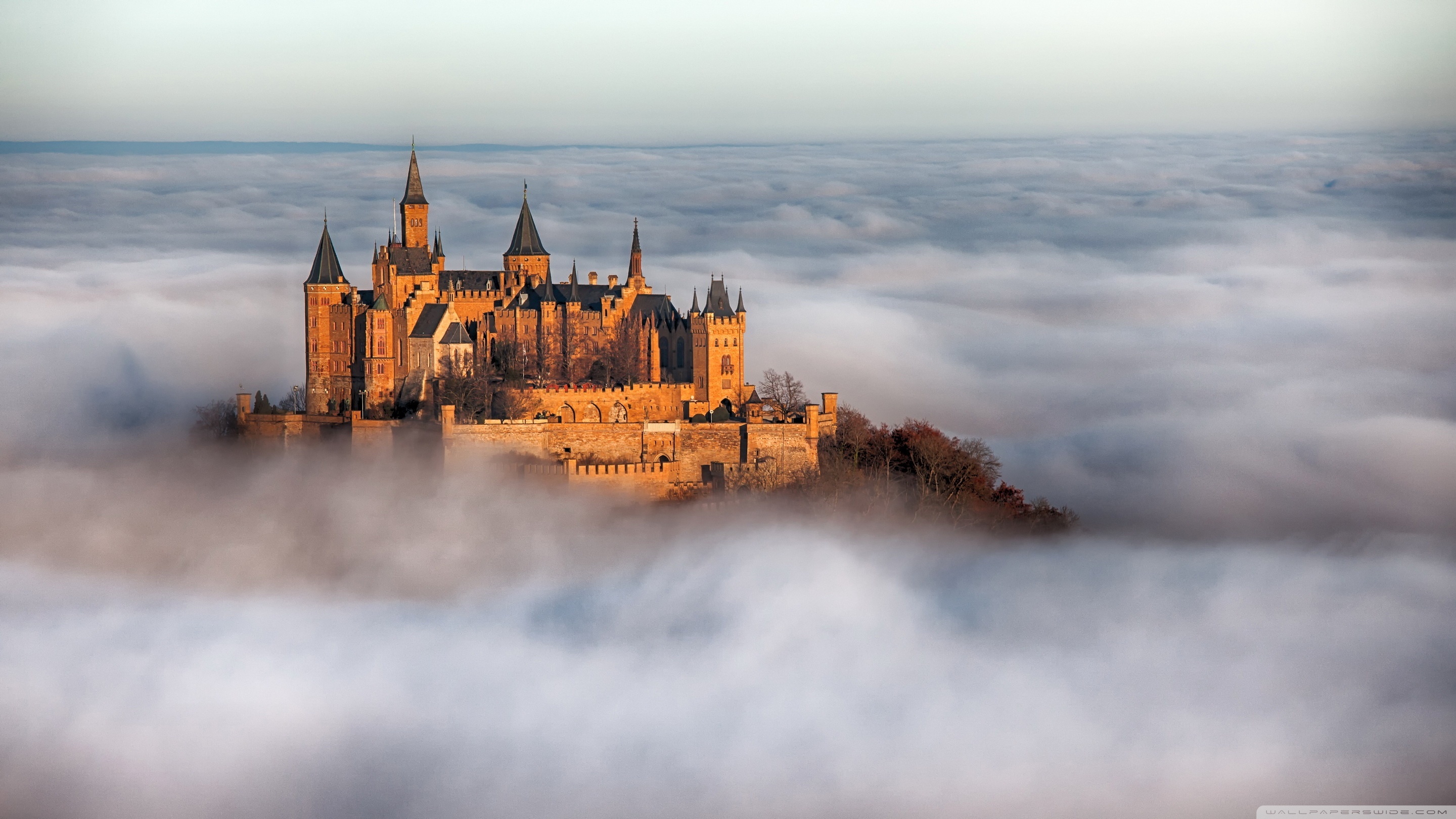 Castle: Burg Hohenzollern, located in the German state of Baden-Württemberg. 2880x1620 HD Wallpaper.