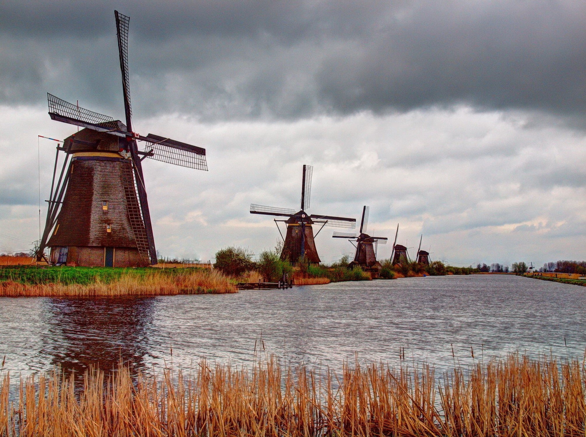 Kinderdijk windmills, City reflections, Historic windmills, Dutch beauty, 2010x1500 HD Desktop