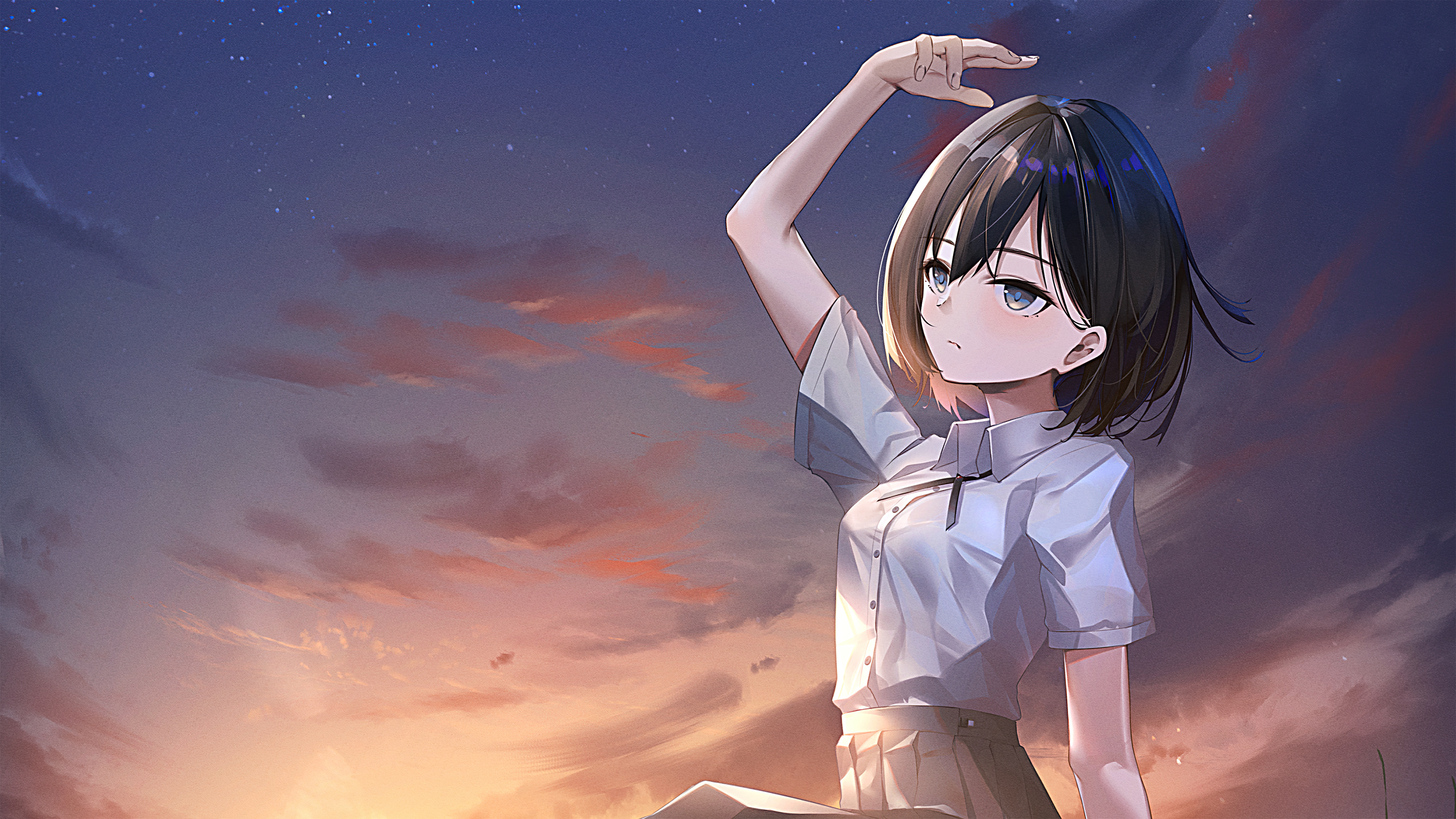 Anime Girl: Artwork, School Girl, Uniform, Aesthetic. 3840x2160 4K Background.