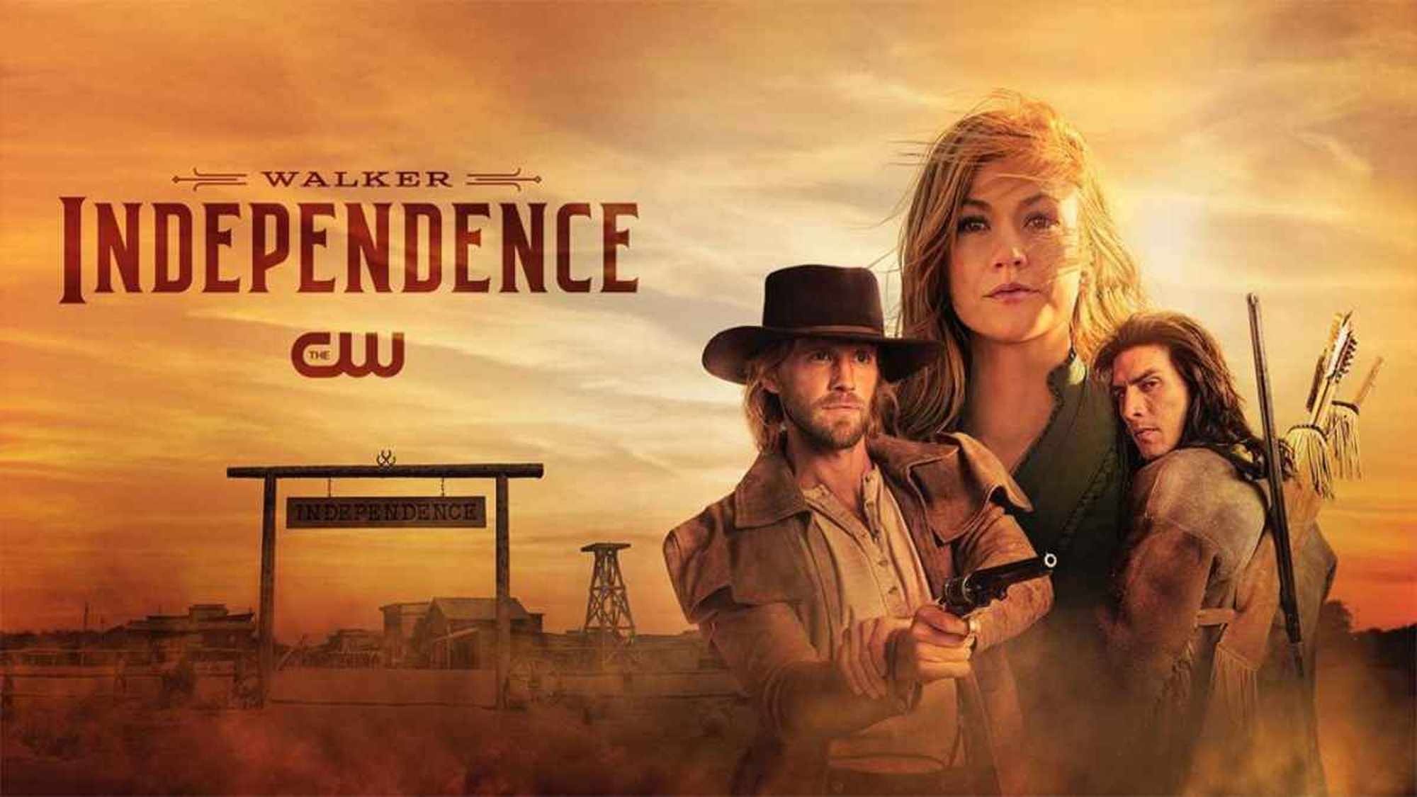 Walker: Independence (TV Series): Matt Barr as Hoyt Rawlins, Justin Johnson Cortez as Calian, Katherine McNamara. 2000x1130 HD Background.