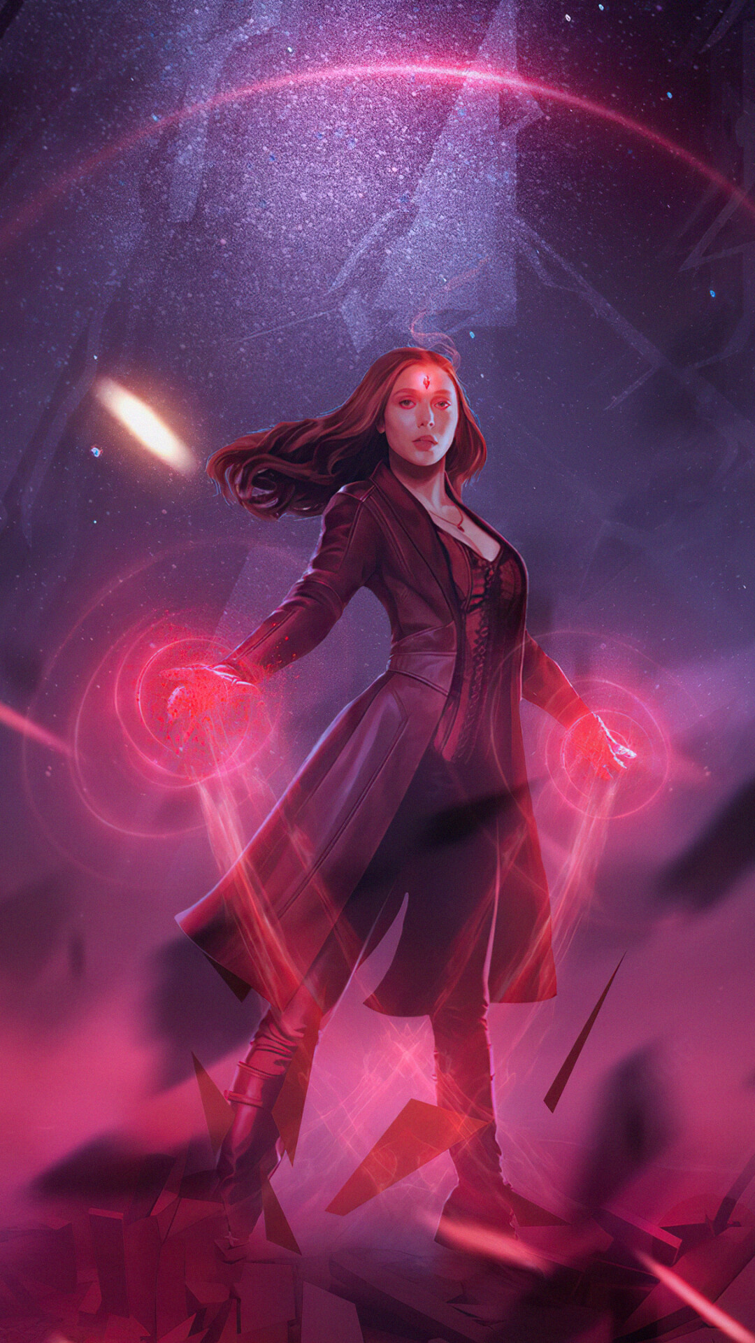 WandaVision: The Mind Stone amplifies her natural telekinetic and energy manipulation abilities known as Chaos magic. 1080x1920 Full HD Wallpaper.
