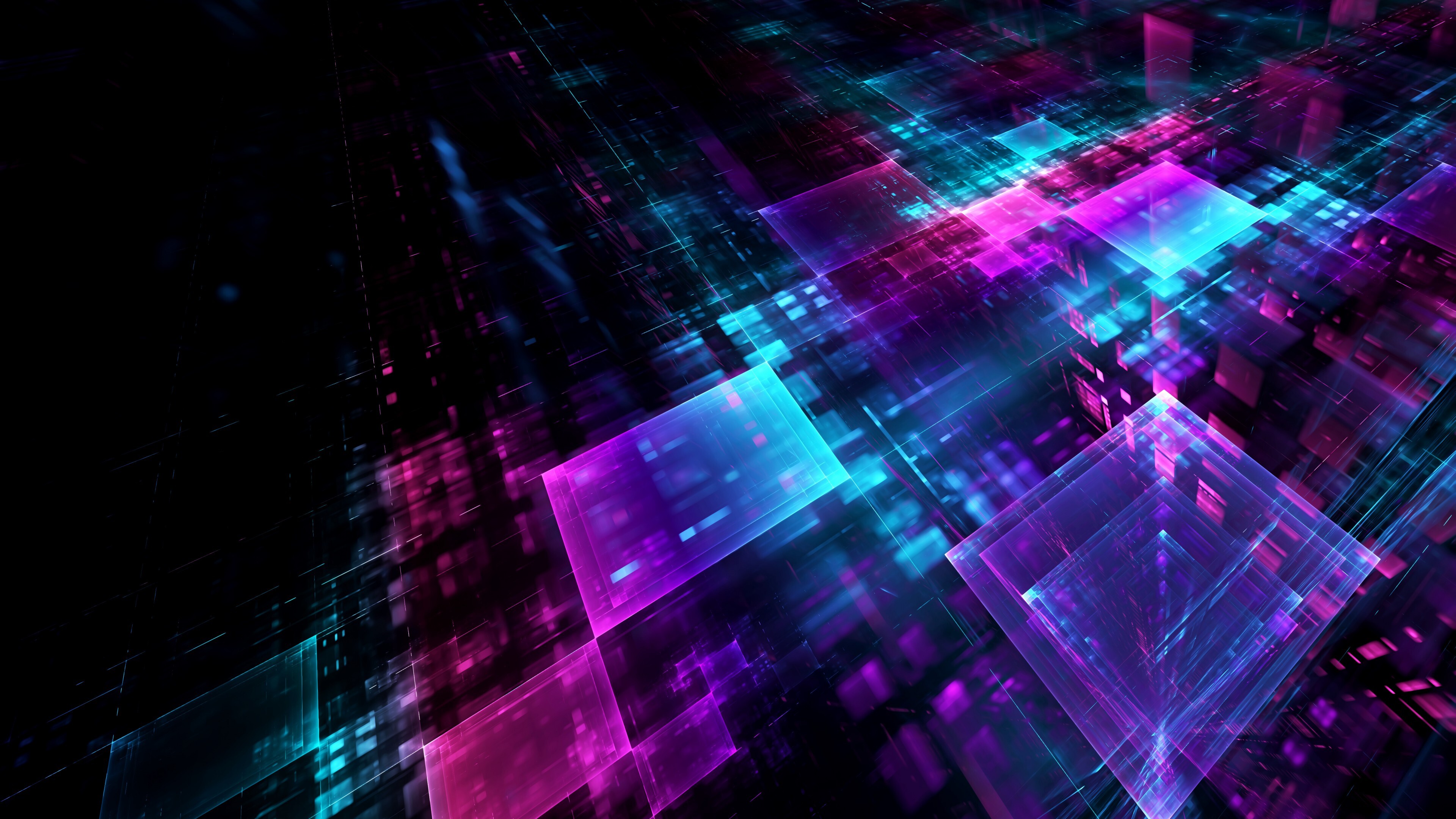 Geometry: Digital, Cubes, Lines, Abstract, Three-dimensional figures. 3840x2160 4K Background.