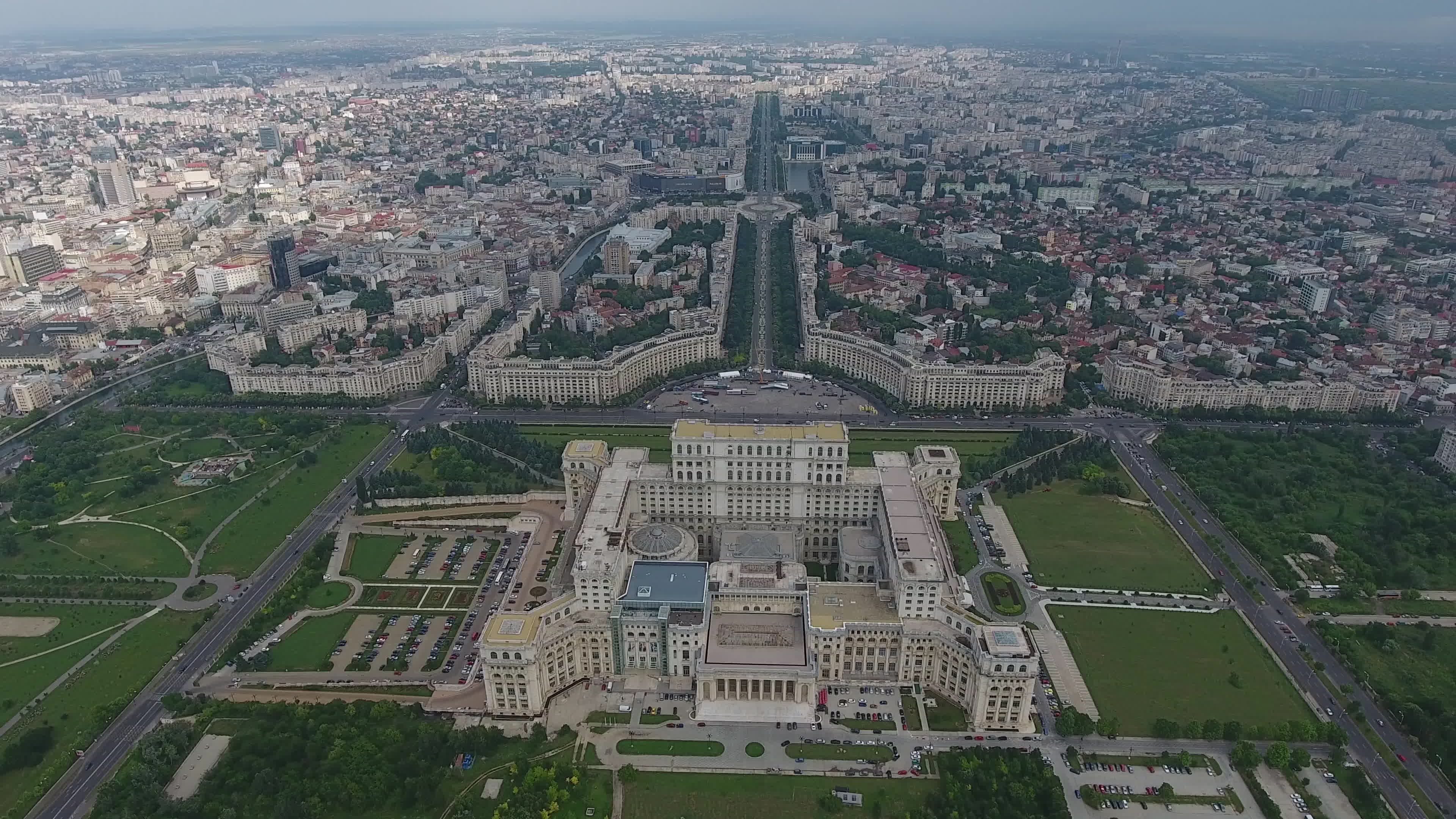 Palace of Parliament, Bucharest, Drone shot, Stock video, 3840x2160 4K Desktop