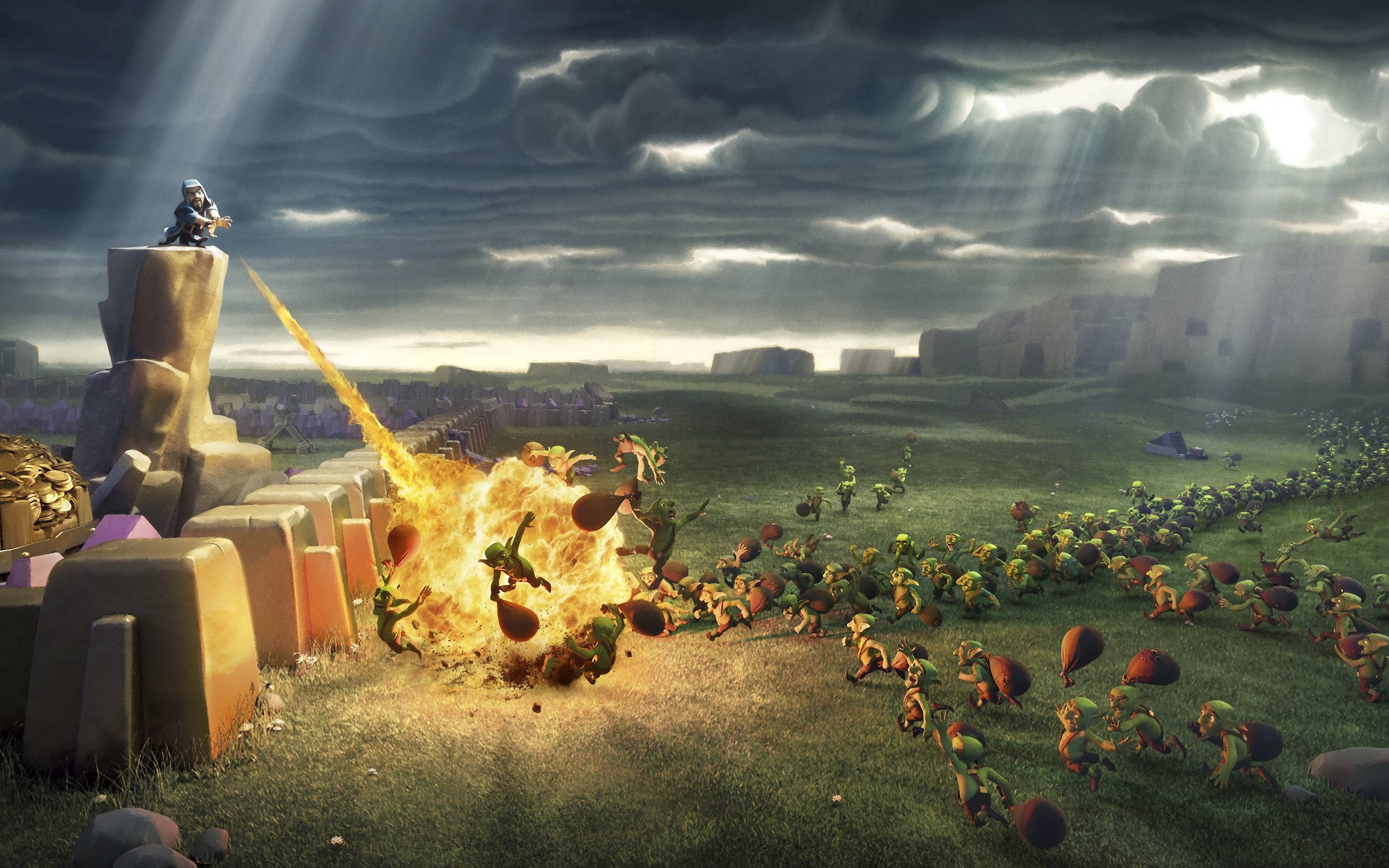Clash of Clans: CoC, Wiz attacking goblins, Games. 2880x1800 HD Wallpaper.