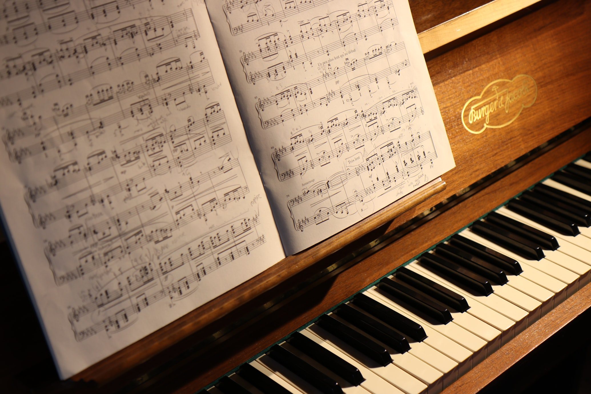 Piano: Writing A Symphony, Classical Wooden Corpus, Notes. 2070x1380 HD Background.