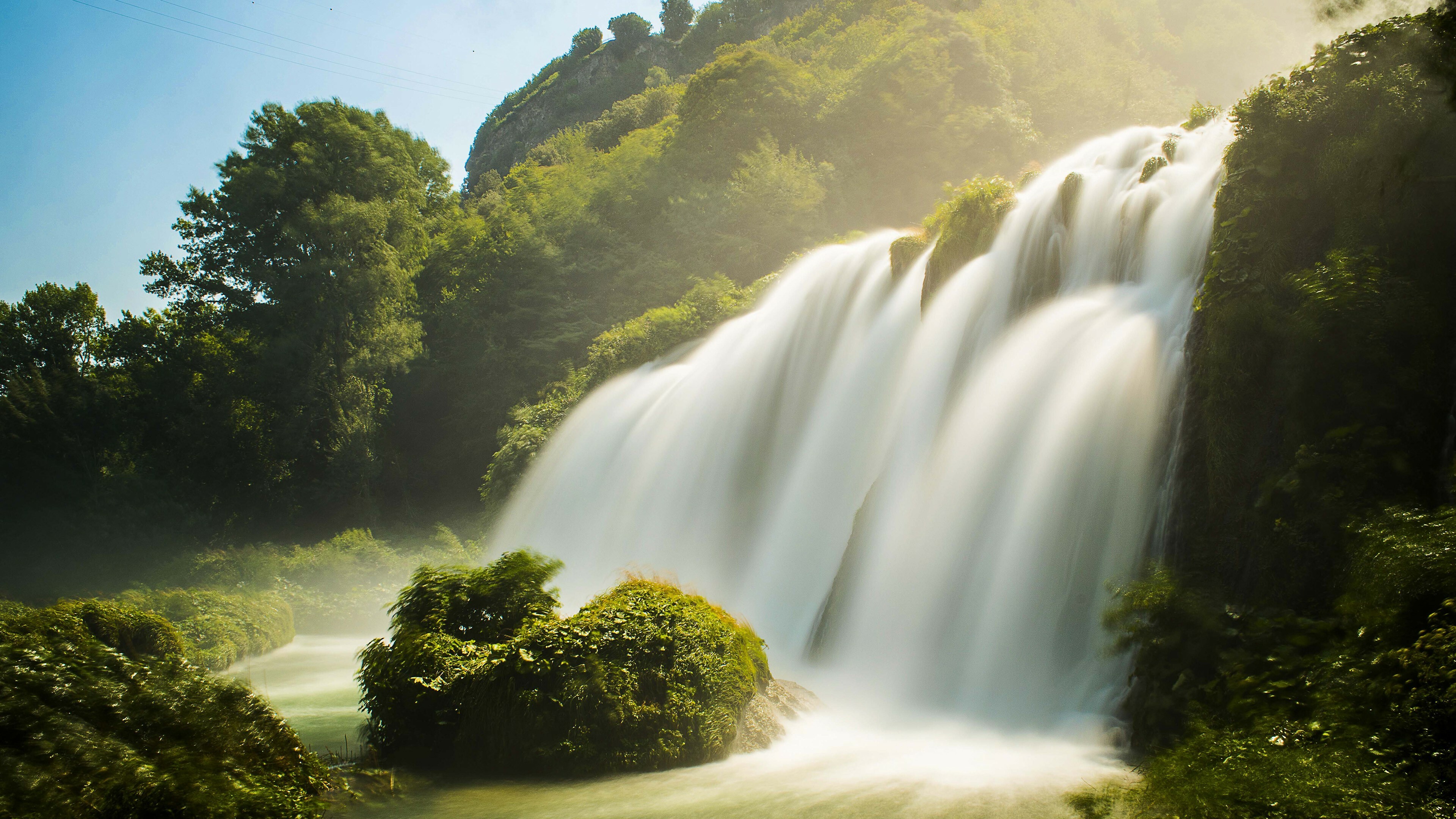Waterfall: Sometimes interchangeably referred to as "cascade" and "cataract". 3840x2160 4K Background.
