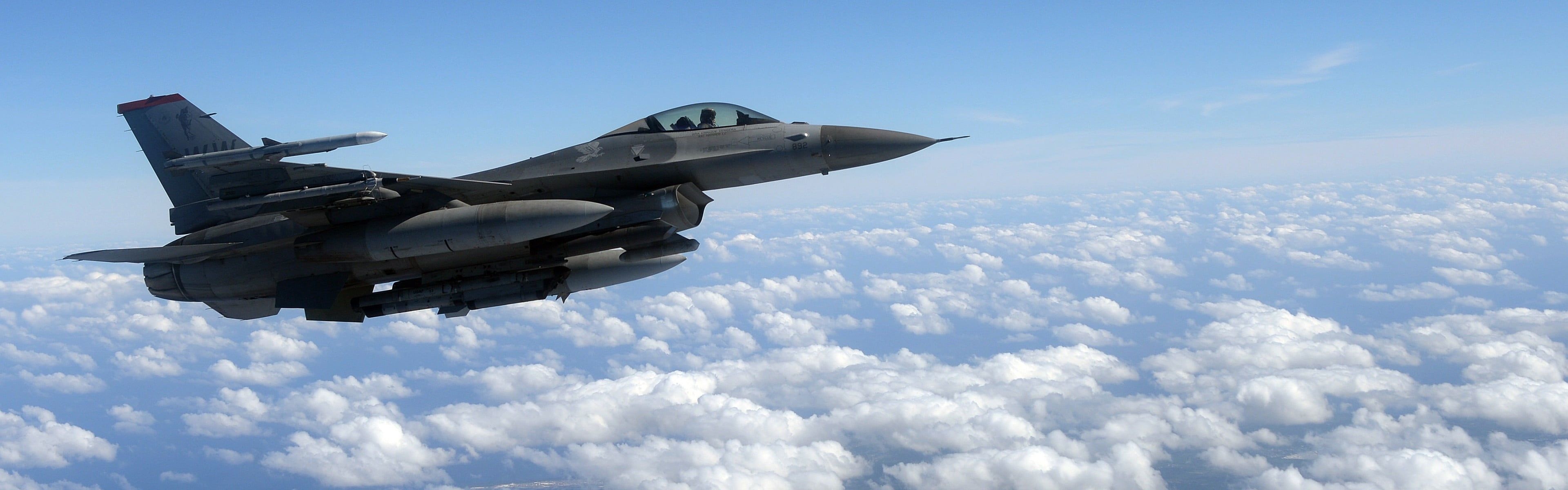 F-16 Fighting Falcon, General Dynamics prowess, Technological victory, Pilots' pride, Air superiority, 3840x1200 Dual Screen Desktop