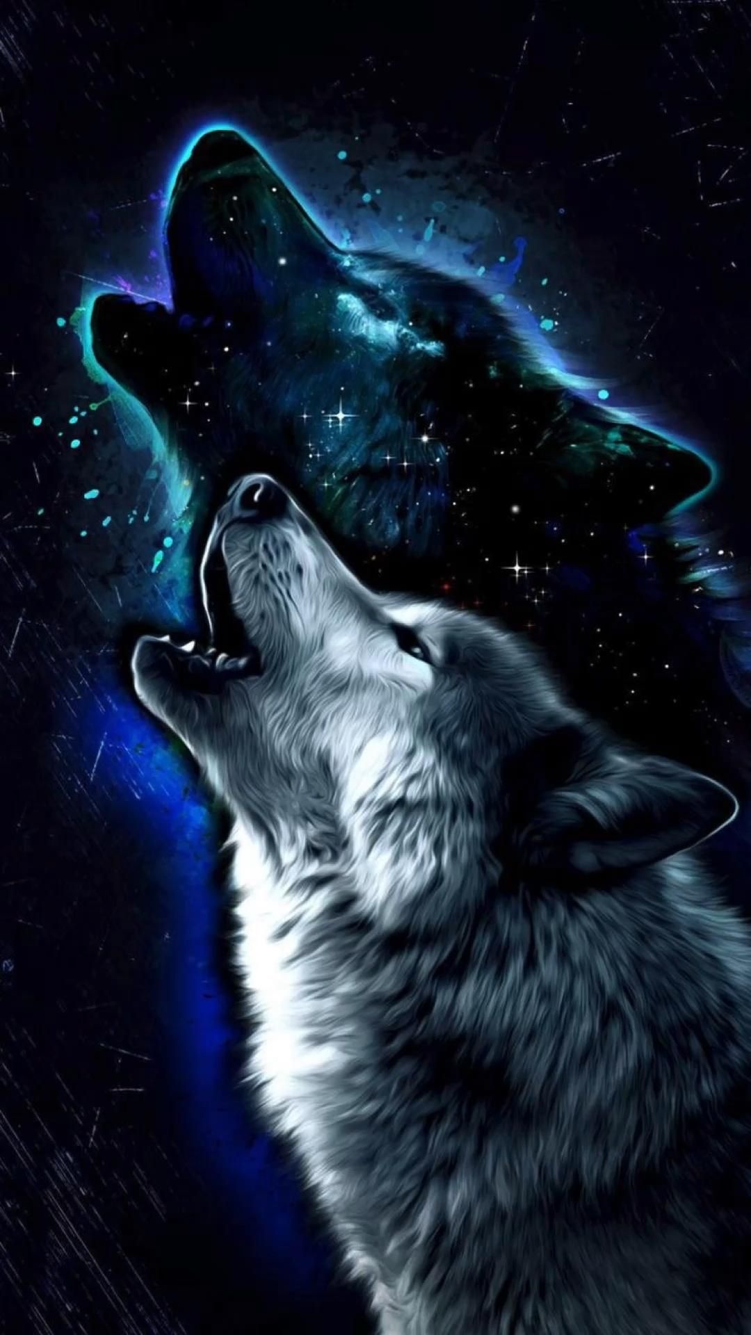 Howling Wolf, Wolves howling at night, 1080x1920 Full HD Phone