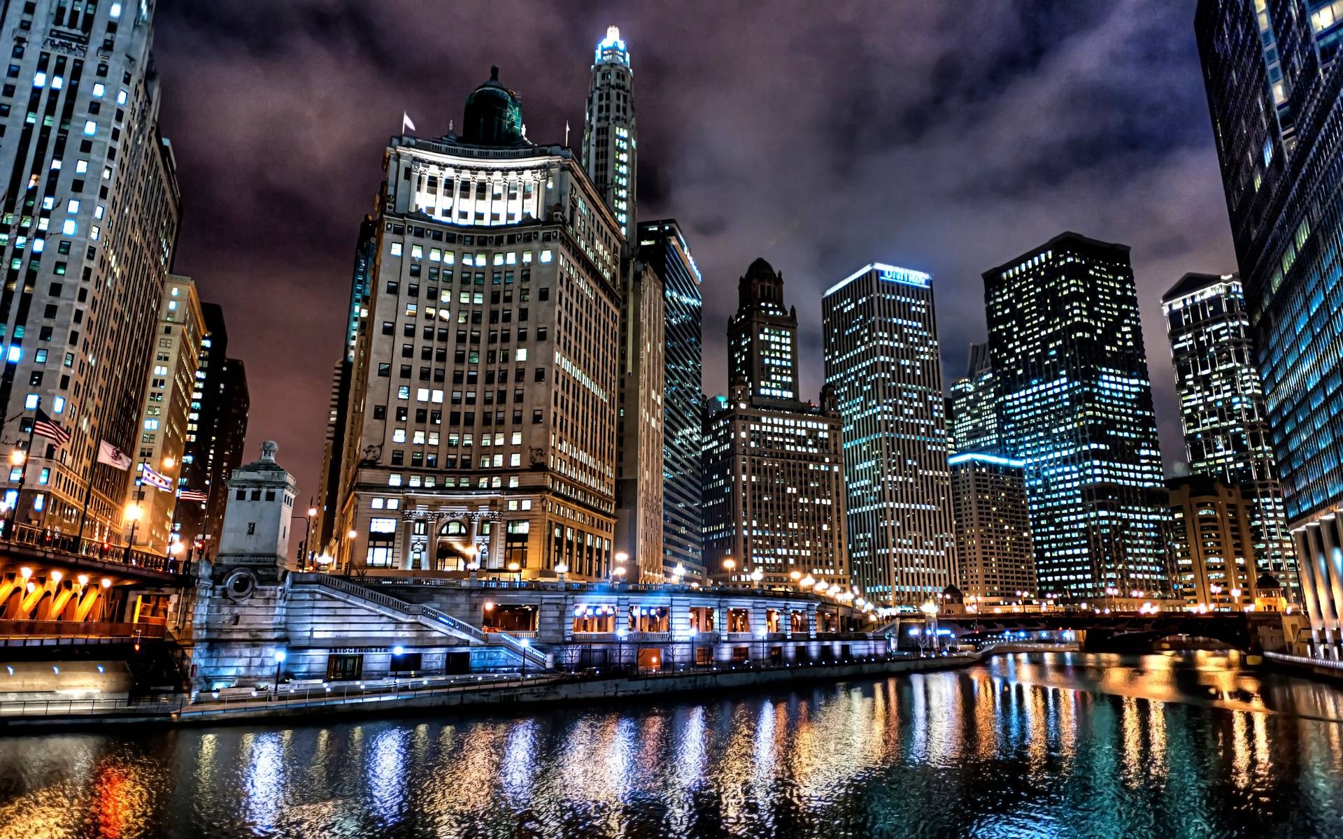 North America, Chicago city at, Night wallpapers top, Chicago city at, 1920x1200 HD Desktop