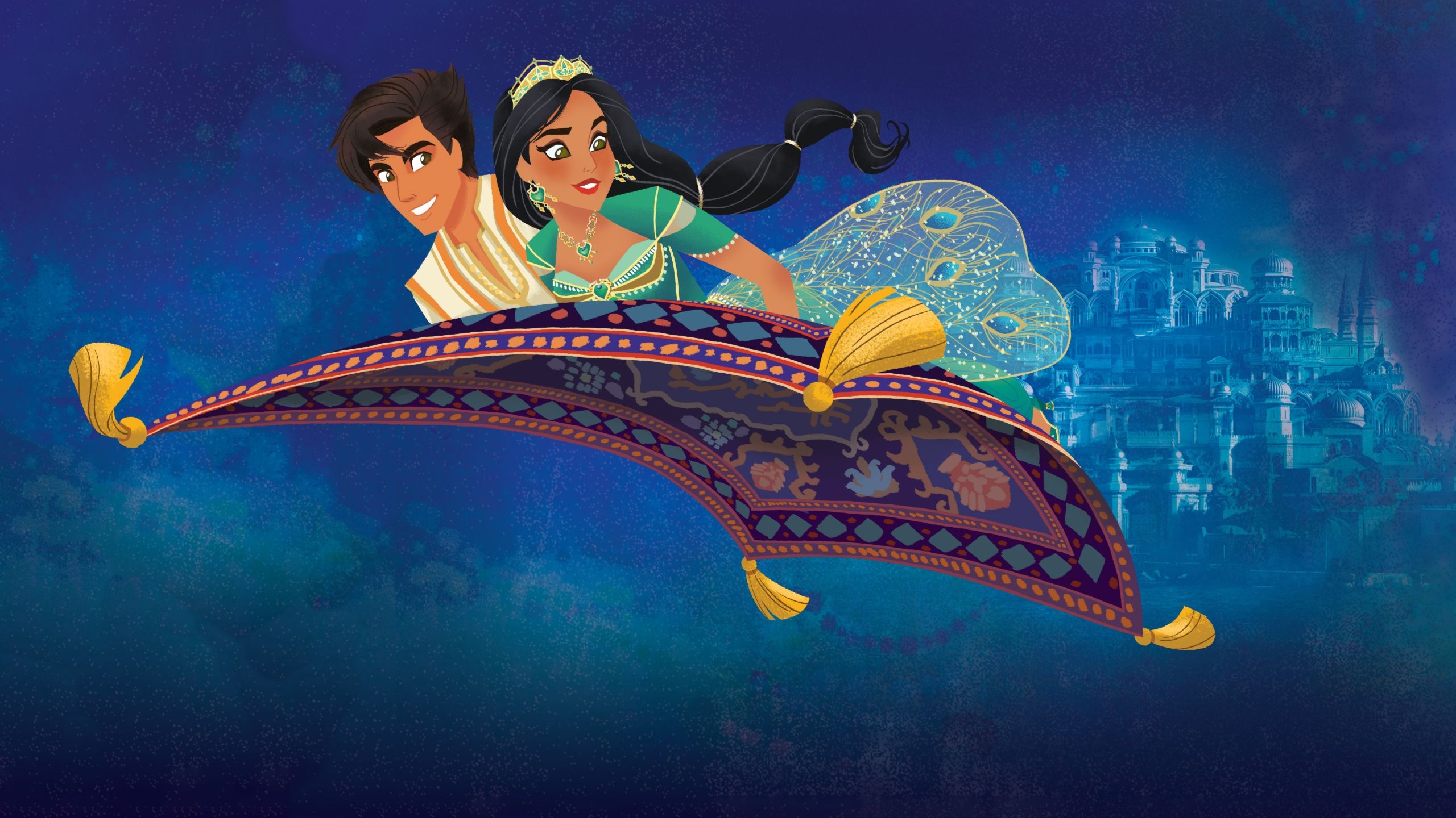Aladdin and Jasmine, Wallpaper by Ethan Cunningham, Magical duo, 2560x1440 HD Desktop