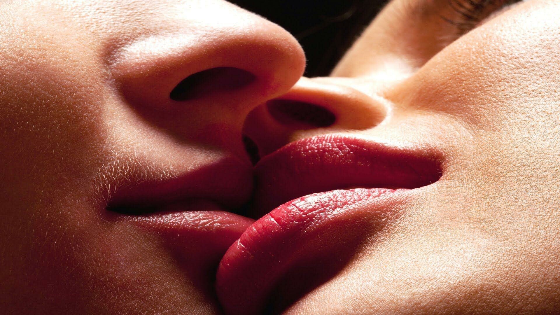 Kiss: A gesture of affection, Close-up, Lips. 1920x1080 Full HD Background.