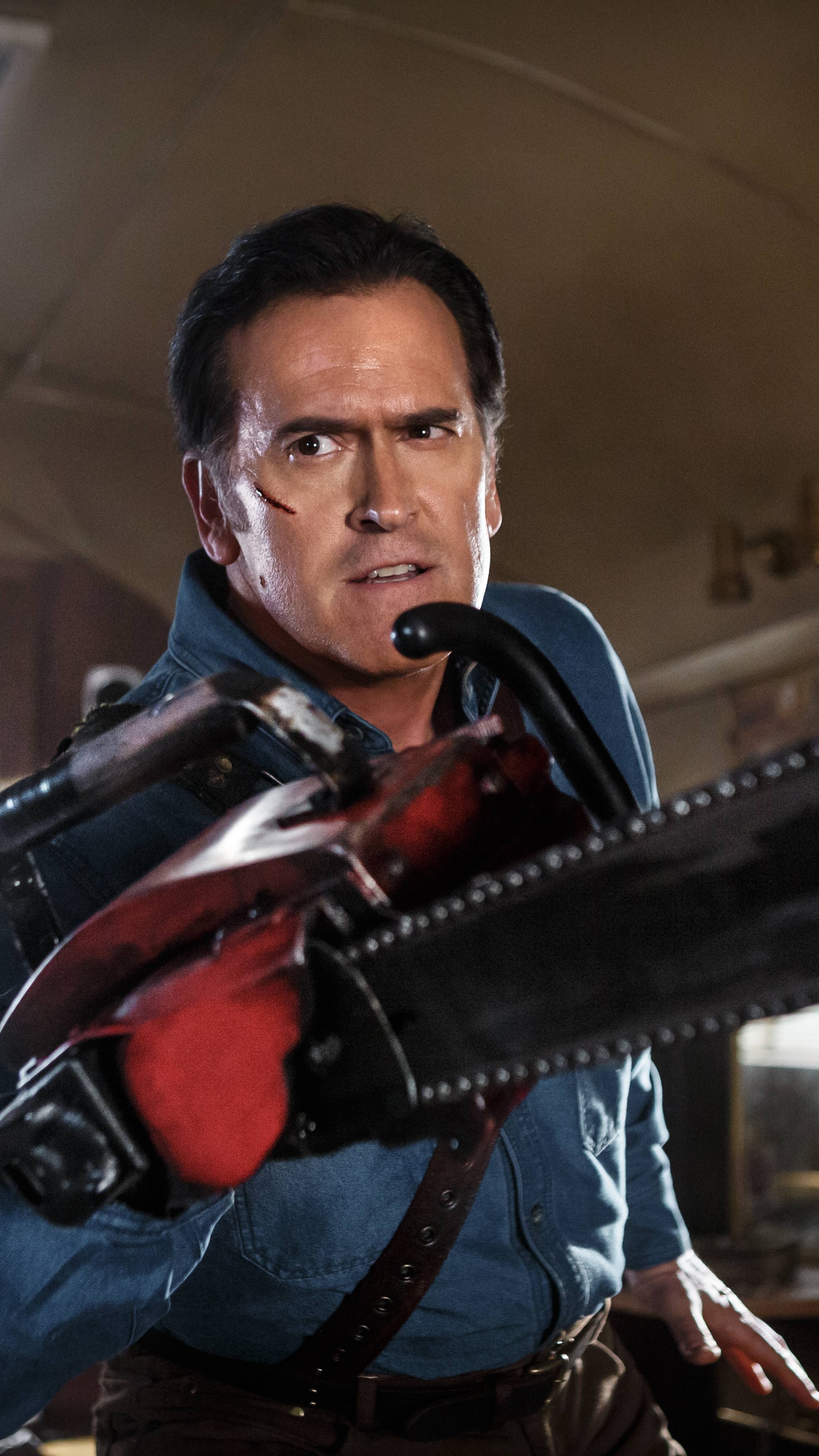 Bruce Campbell: Ash Williams, A fictional character and the protagonist of the Evil Dead franchise. 2160x3840 4K Wallpaper.