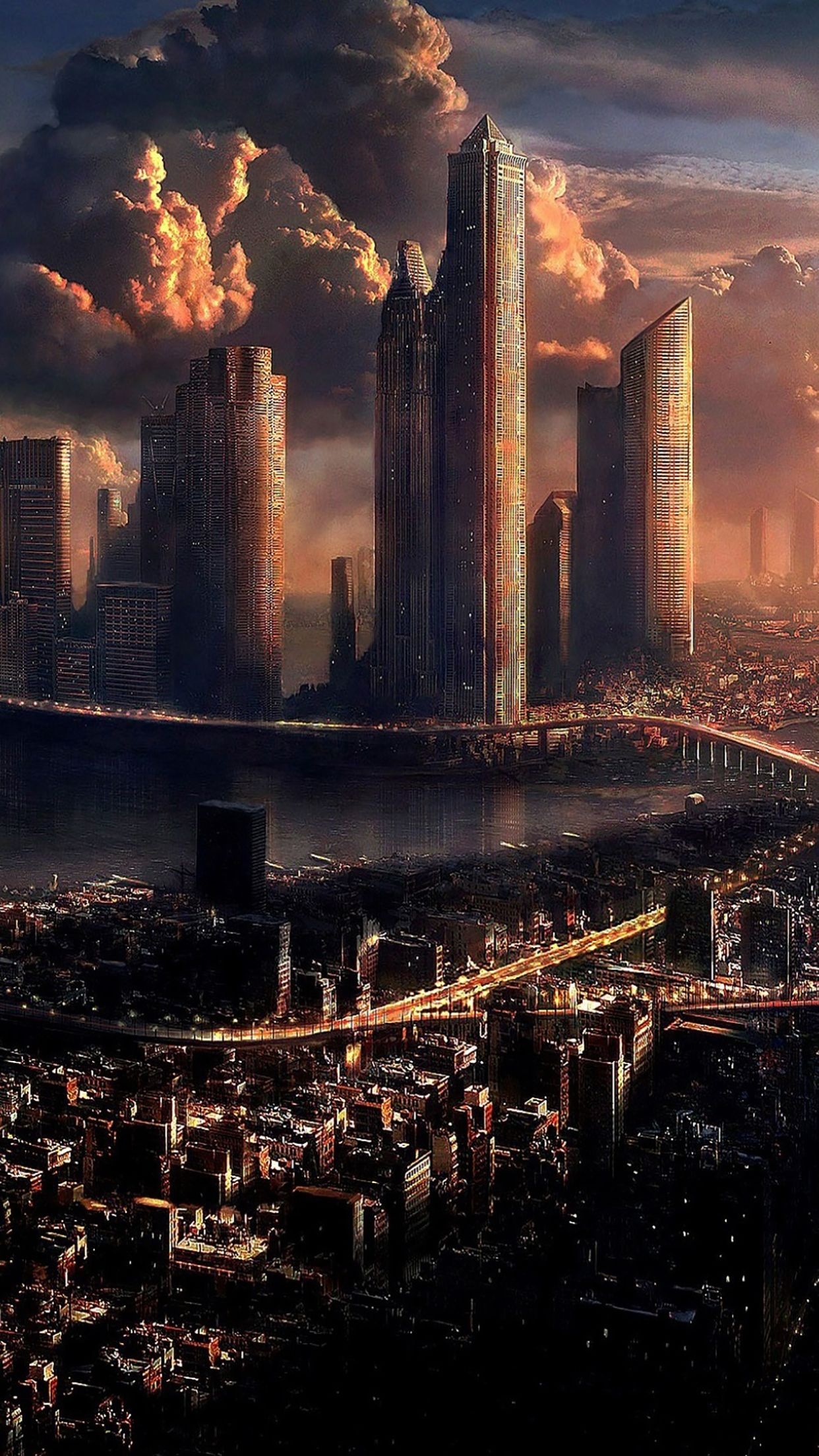 Futuristic City Skyline, Science fiction city wallpaper, Fantasy landscape, Fantasy city, 1250x2210 HD Phone