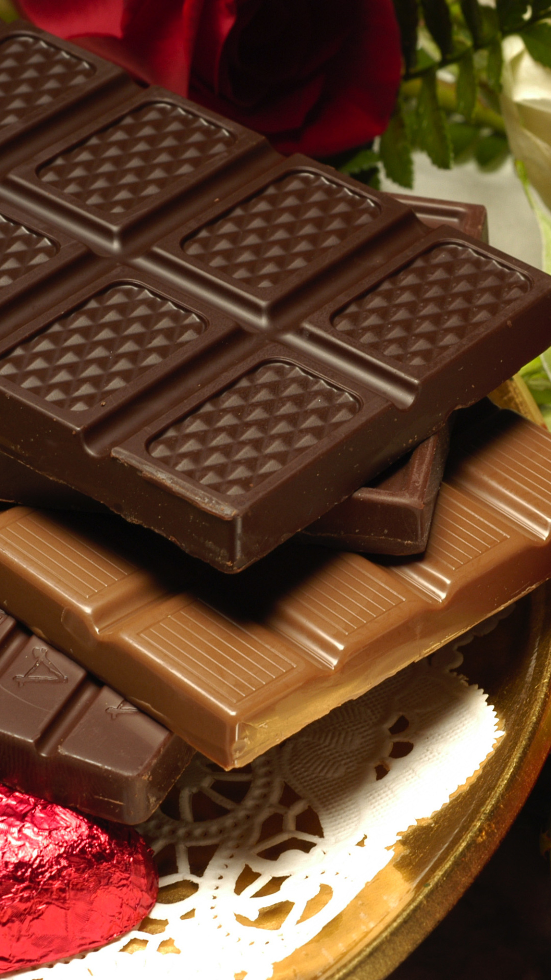 Chocolate: A confection in bar form comprising cocoa solids, cocoa butter, sugar, milk. 1080x1920 Full HD Wallpaper.