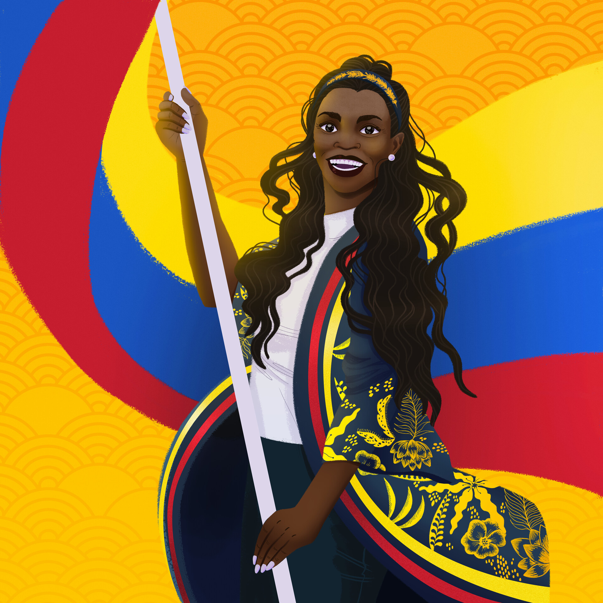 Caterine Ibarguen, Colombian queen, triple jump, artistic portrayal, 1920x1920 HD Phone