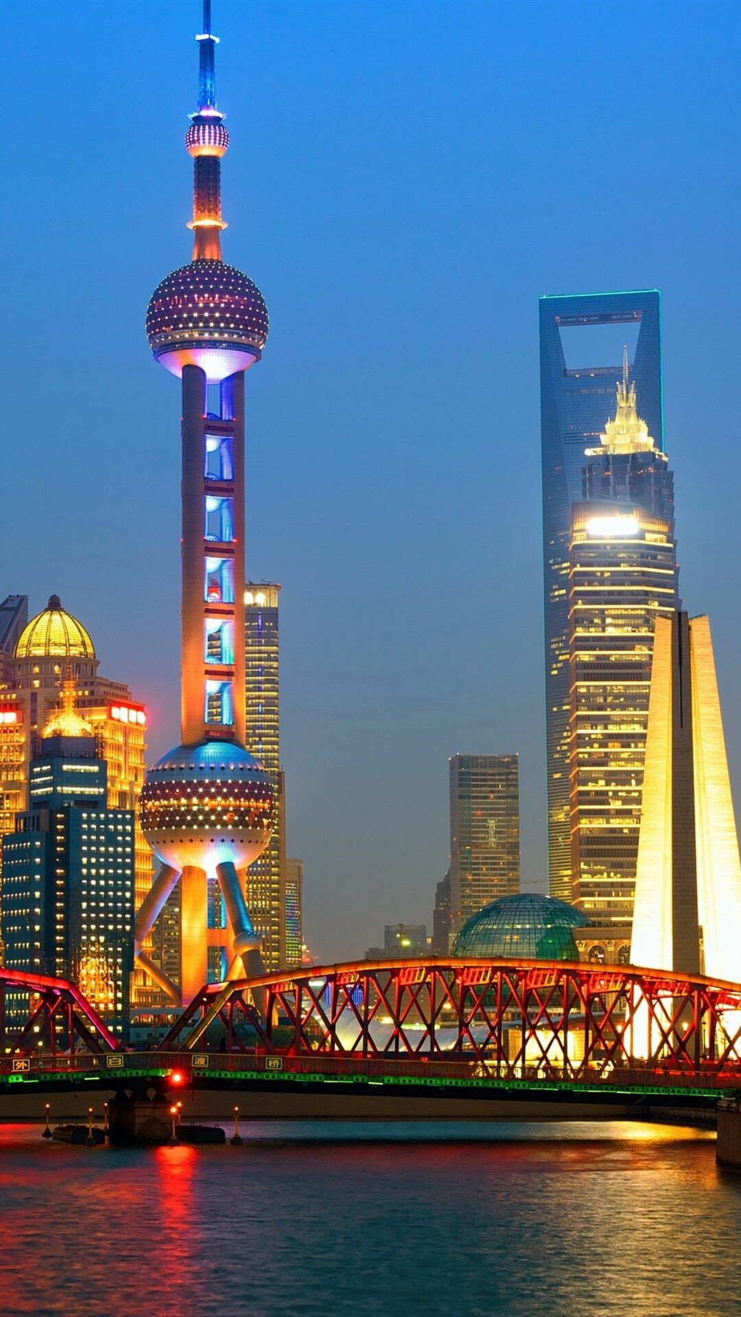 China: Shanghai skyline, Pudong, The Huangpu River. 1080x1920 Full HD Wallpaper.