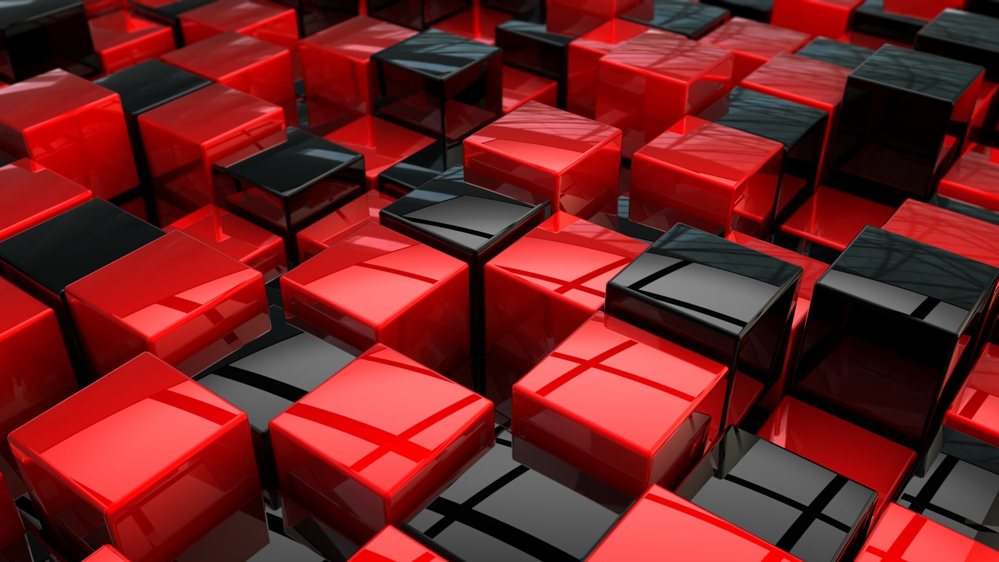 Red and black cubes, Abstract area design, Cool visual graphic, HD cube structures, Block pattern wallpaper, 3840x2160 4K Desktop