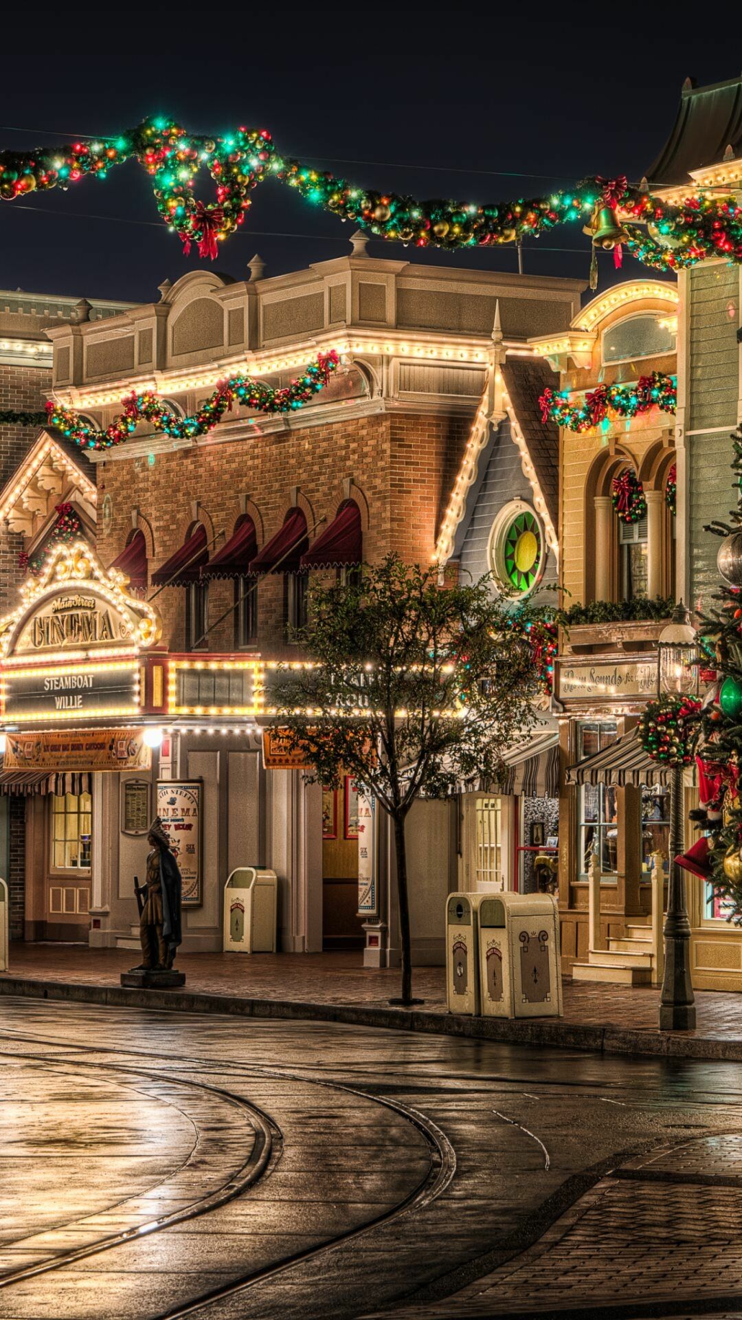 Christmas Village, Streets adorned, Festive wallpapers, Holiday charm, 1080x1920 Full HD Phone
