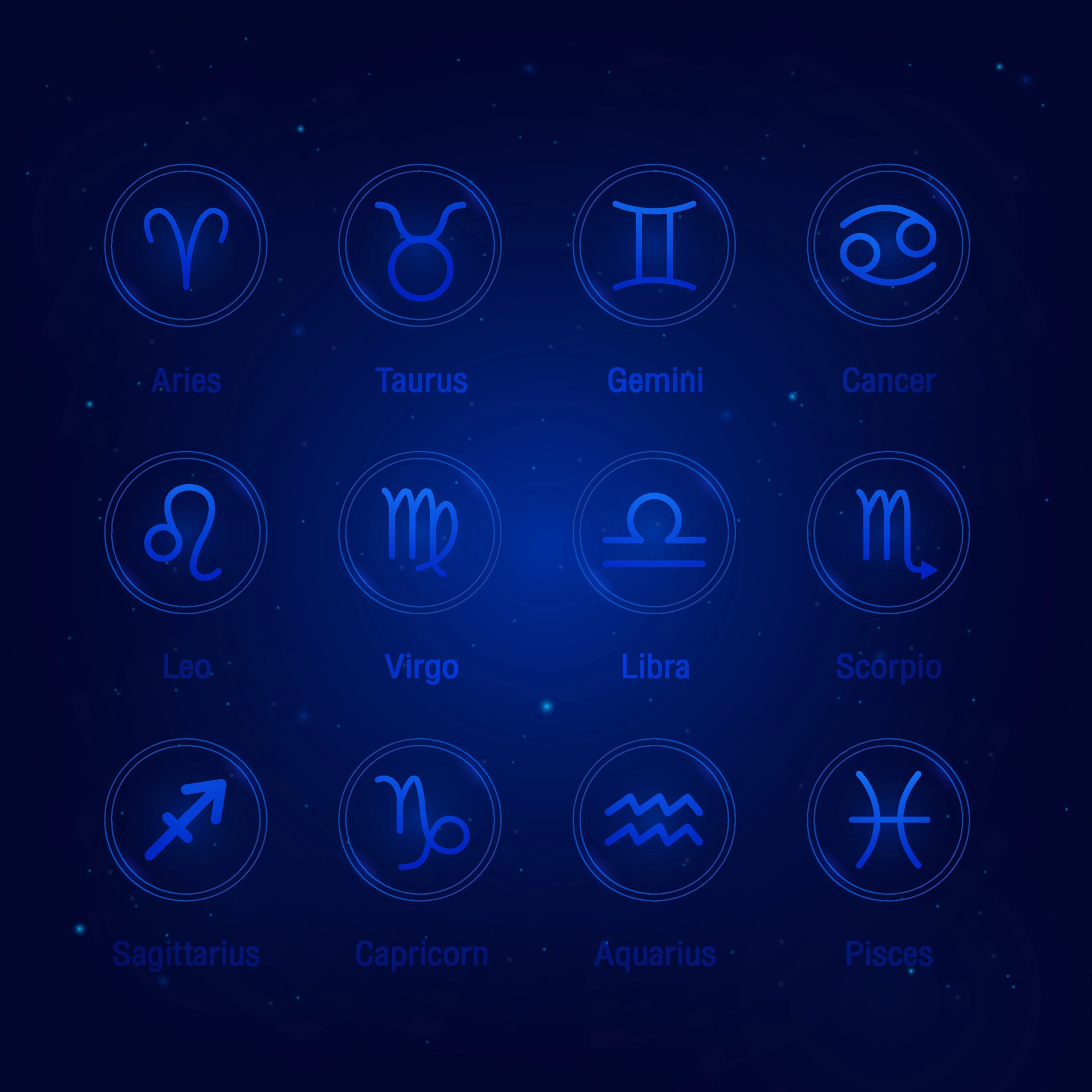 Zodiac sign icons, Galaxy stars background, Astrology horoscope, Vector art, 1920x1920 HD Handy