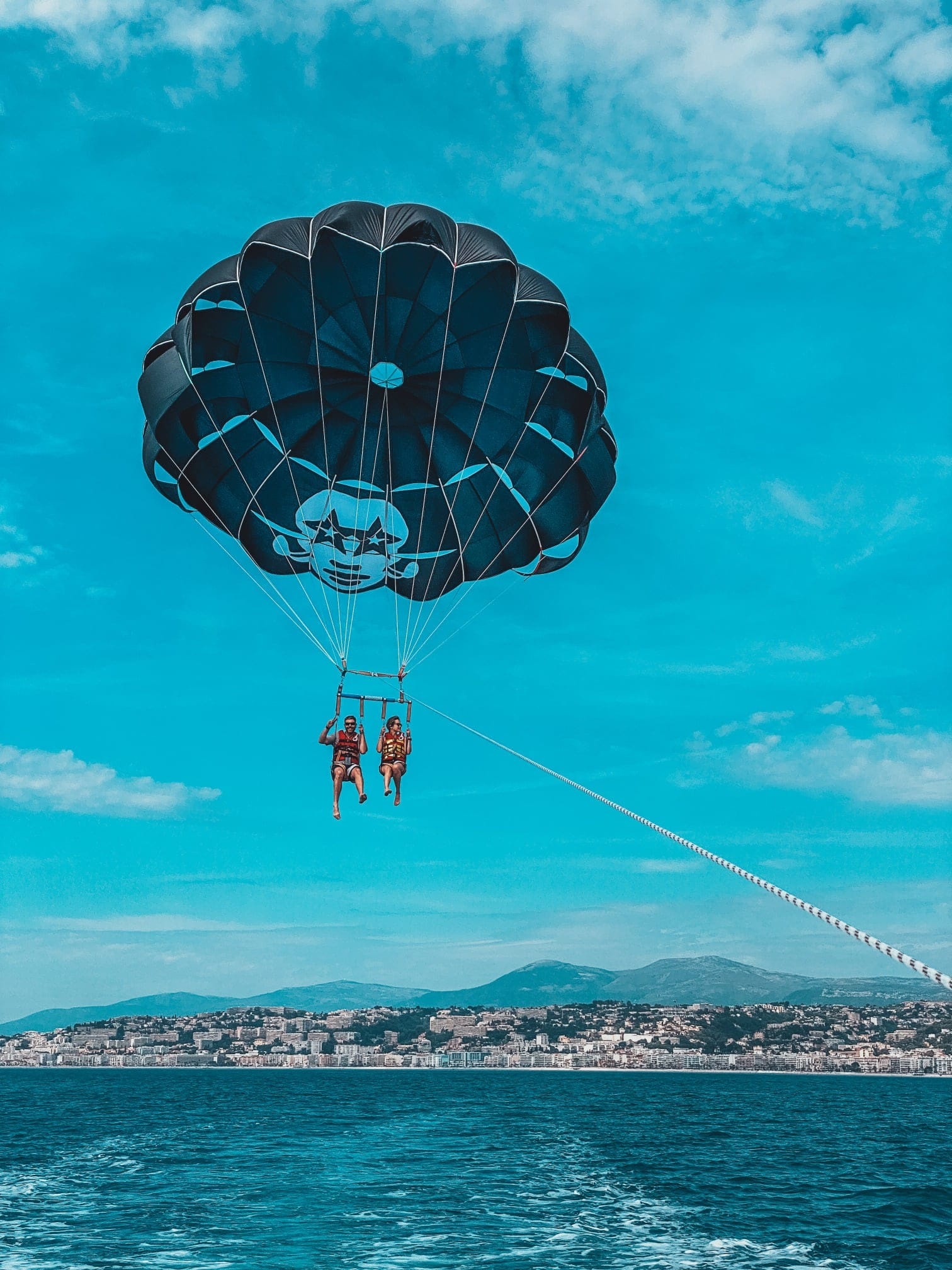 Parasailing: Flying in the air, Tandem, A water sport, Flights between 600 and 800 feet, Nizza, Parachuting. 1520x2020 HD Background.