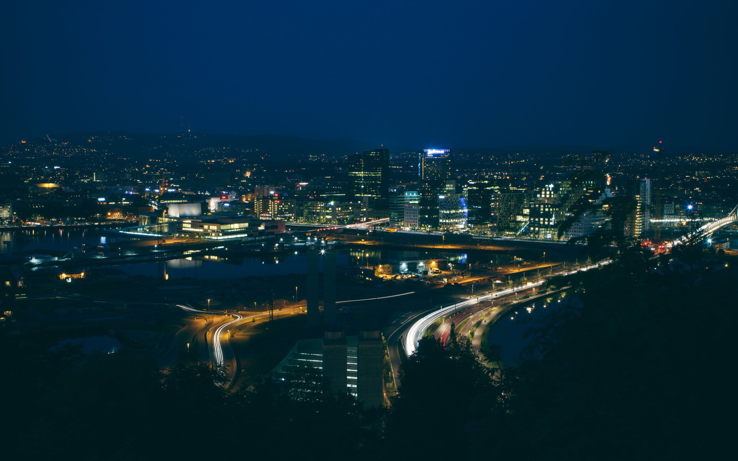 Oslo cityscape at night, Night in Oslo, Norway city, 2560x1600 HD Desktop