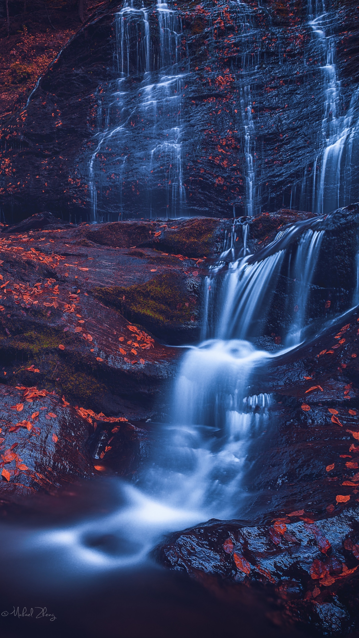 Moss Glen Falls, Waterfall rocks, Stowe Vermont, Nature scenery, 1440x2560 HD Handy
