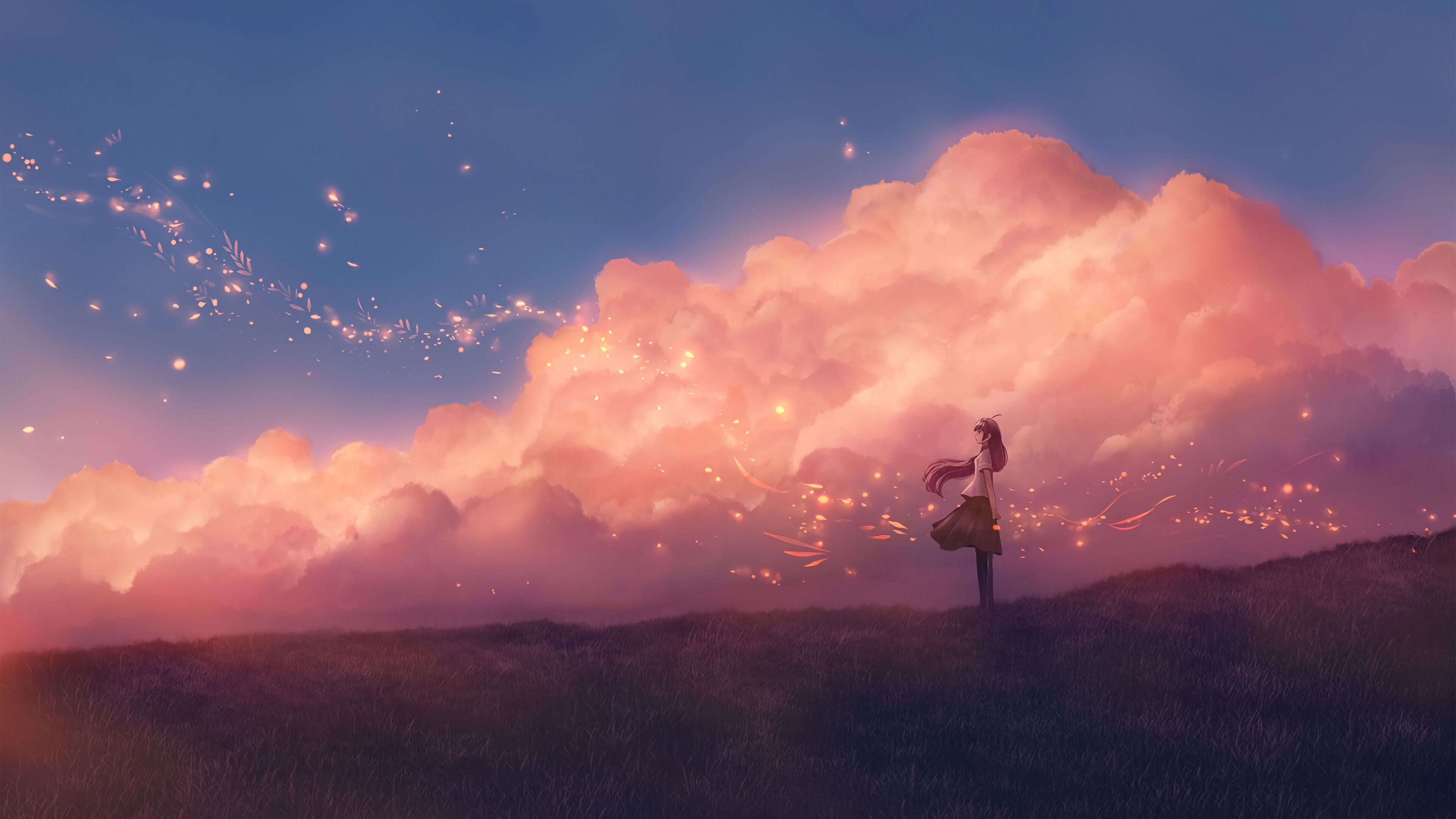 Girly: Pink and purple colors in sky, Dreams, Sunset, Sparkles, Seeing off the sun. 3840x2160 4K Background.