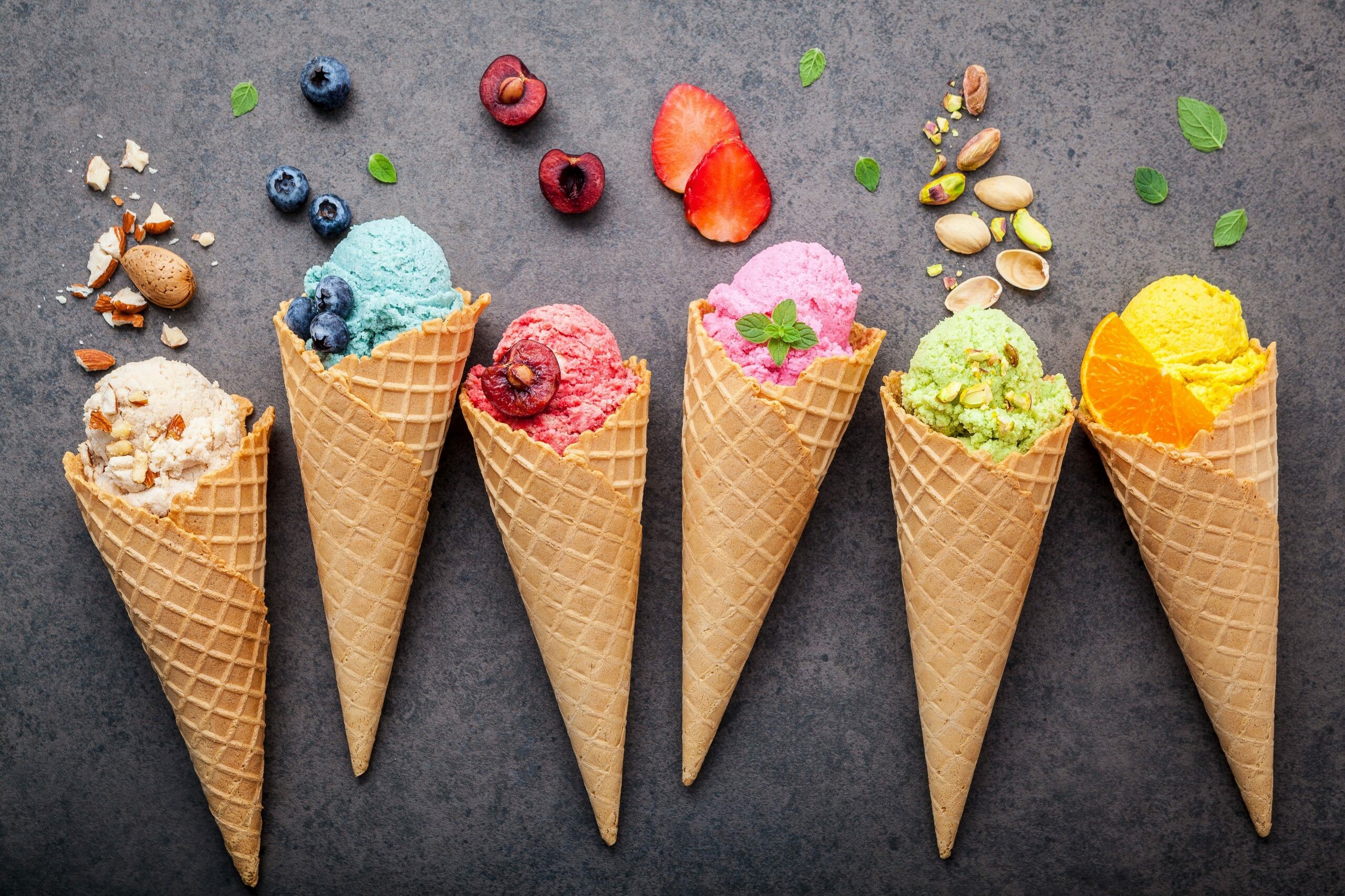 Ice Cream: Food, Colorful, Waffle cone, Sorbet. 2560x1710 HD Background.
