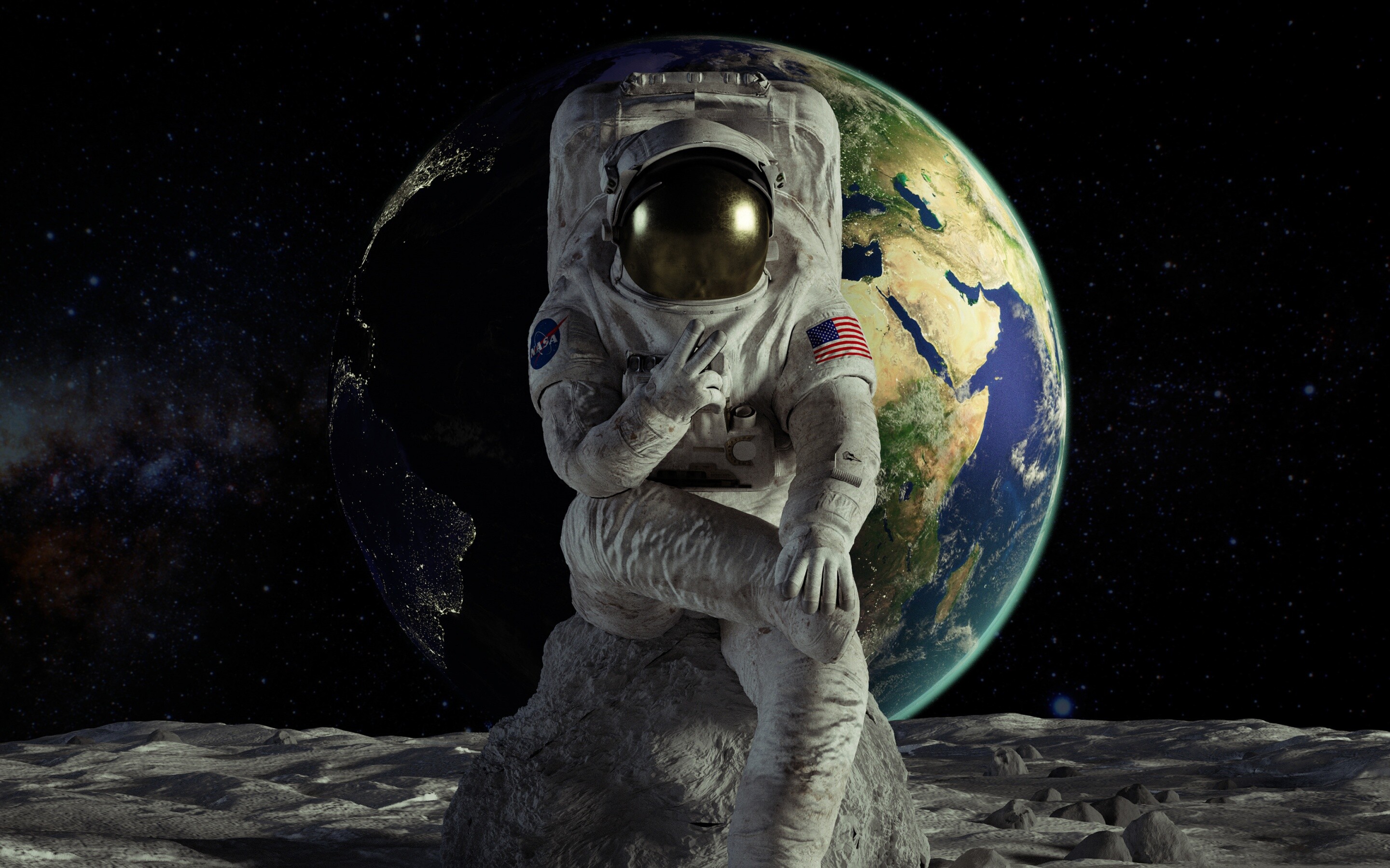Astronaut: Earth, Man on the Moon, Science, Void, Orbit, Milky way. 2880x1800 HD Background.