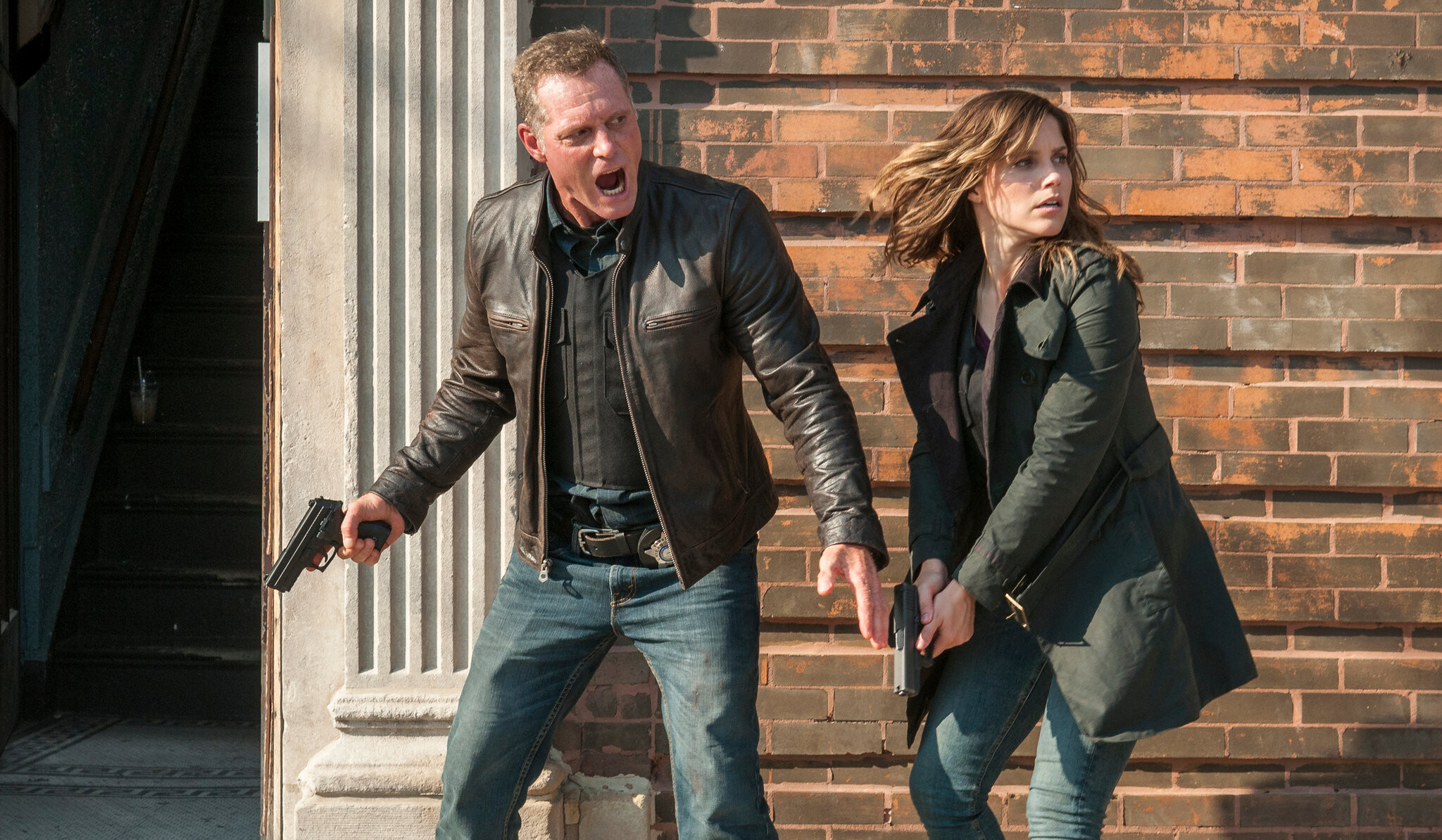 Chicago P.D. (TV Series): Season 1 Episode 1, Henry Voight And Erin Lindsay, Fire-fight, Police. 2050x1200 HD Background.