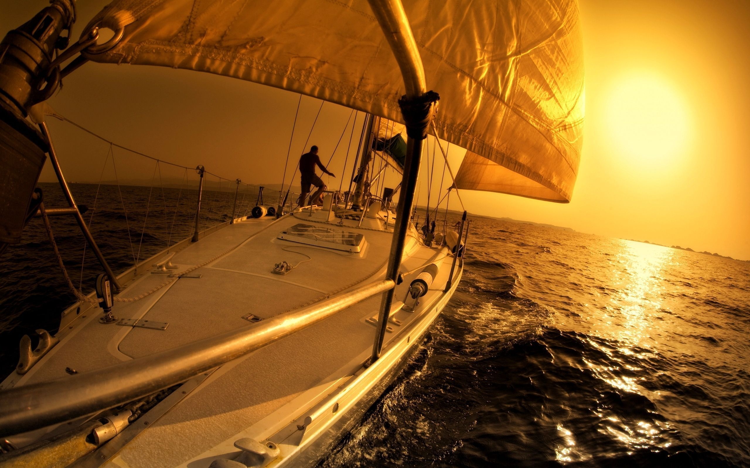 Sailboat sunset, Stunning backgrounds, Warm hues, Tranquility at dusk, 2560x1600 HD Desktop