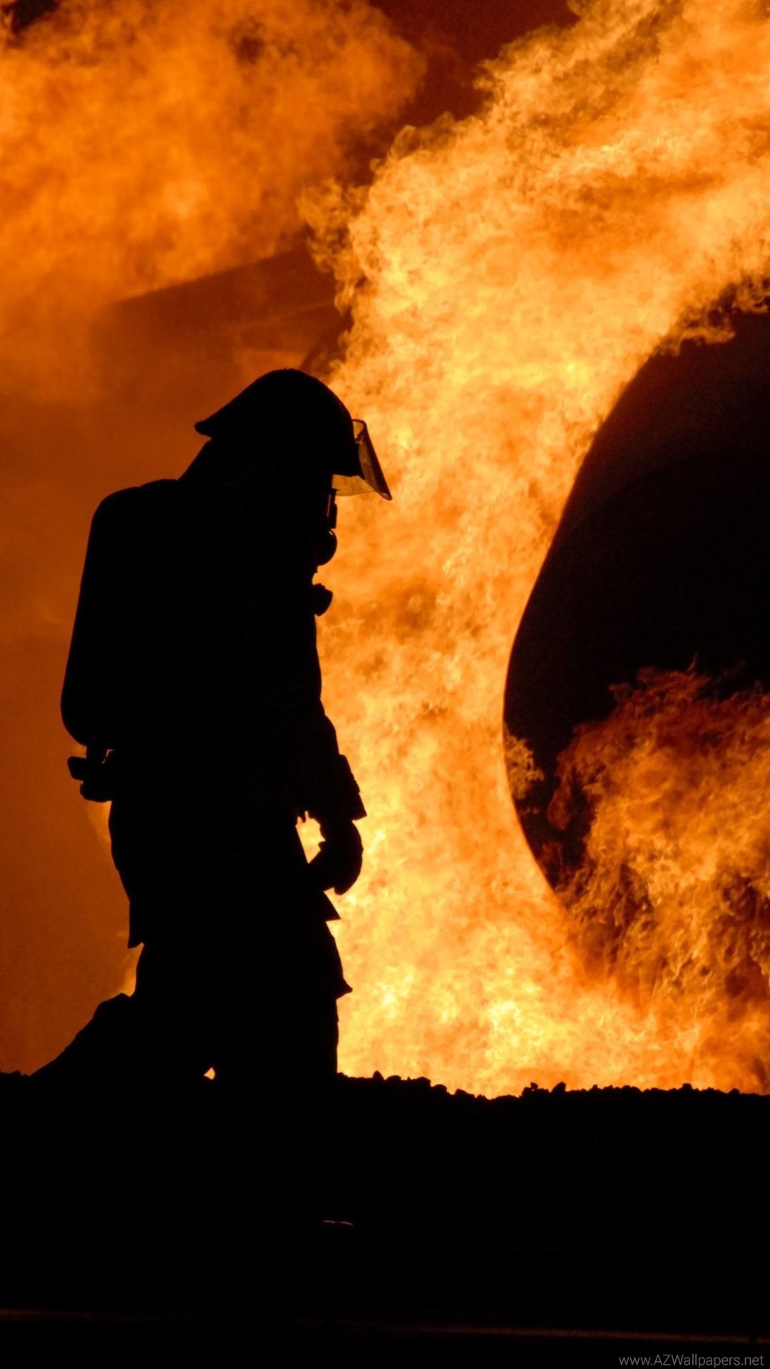 Fireman: Fire suppression, Emergency, Heat, Smoke. 1080x1920 Full HD Background.