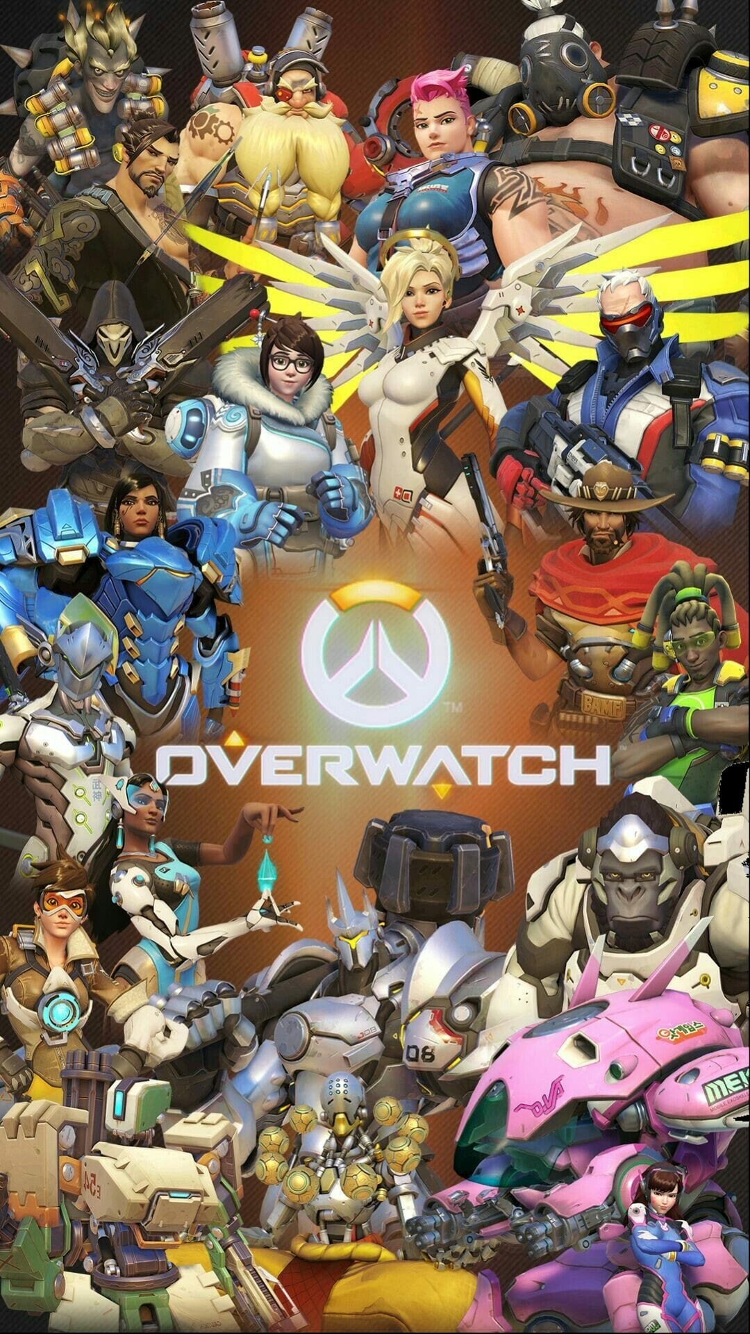 Overwatch: Five modes of play are: Quick Play, Competitive Play, vs AI, Weekly Brawl, and Custom Games. 1080x1920 Full HD Background.