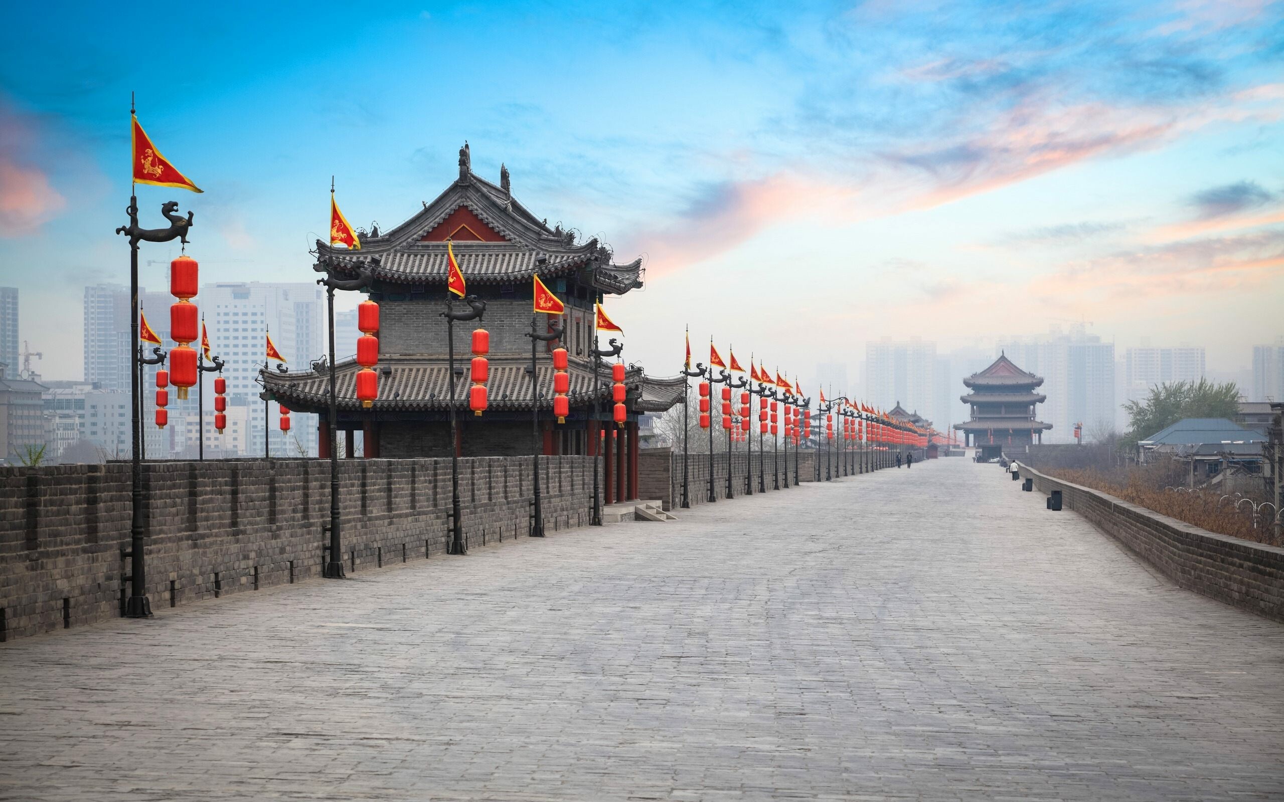 China: Fortifications of Xi'an, One of the oldest, largest and best preserved Chinese city walls. 2560x1600 HD Background.